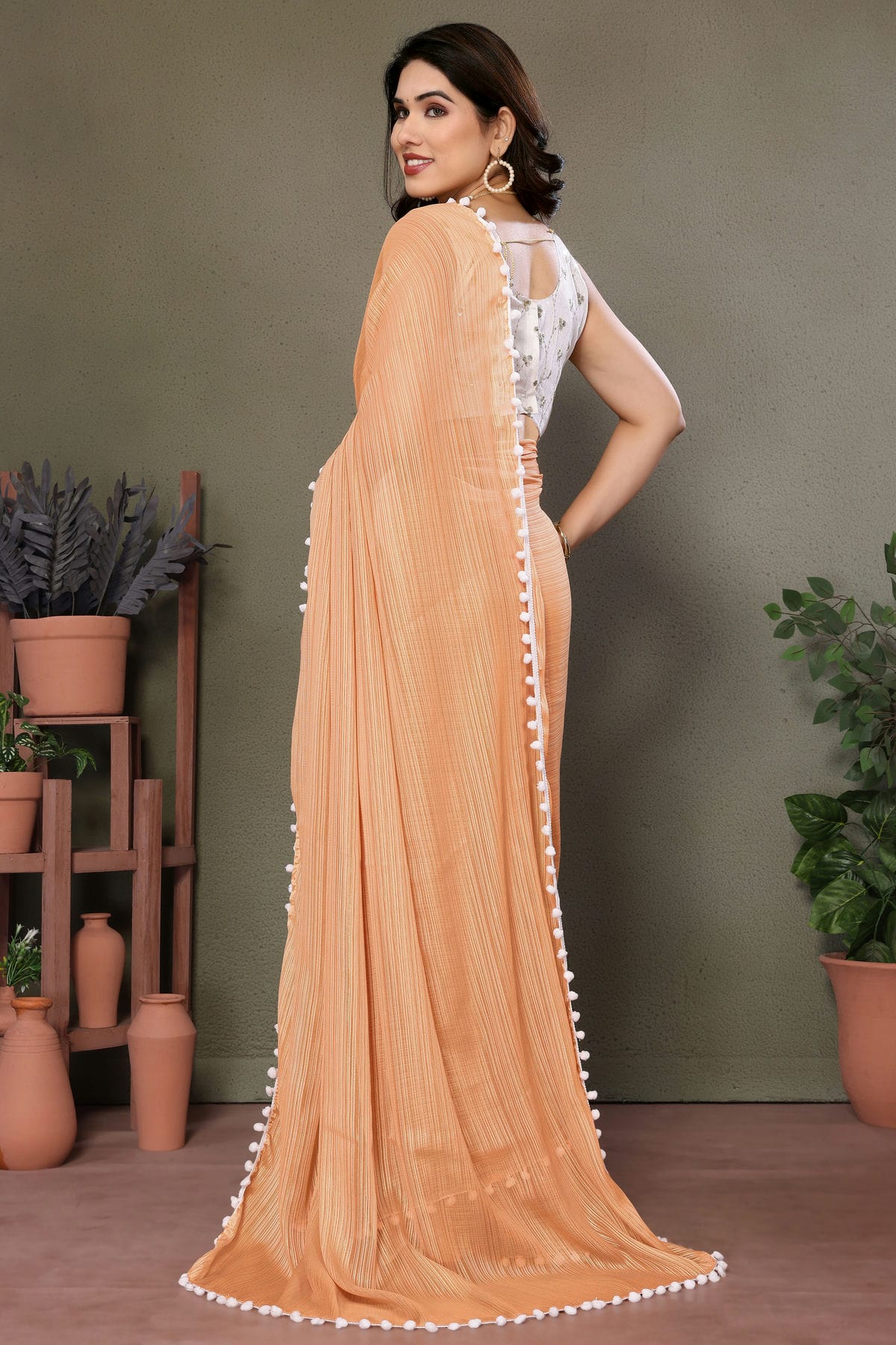 Orange Colour Polyester Saree VSSD1180179
