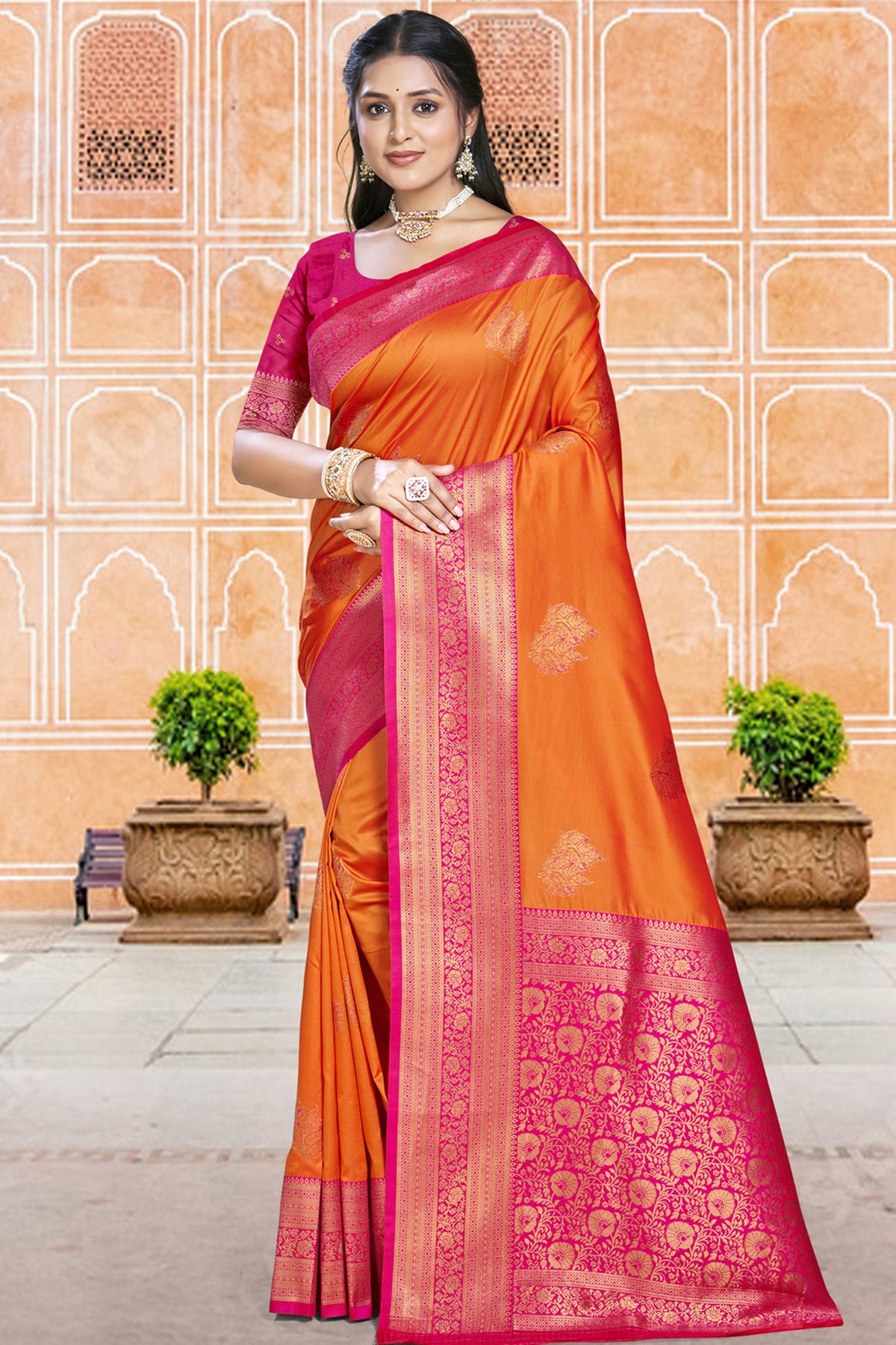 Orange Colour Silk Woven Work Traditional Saree