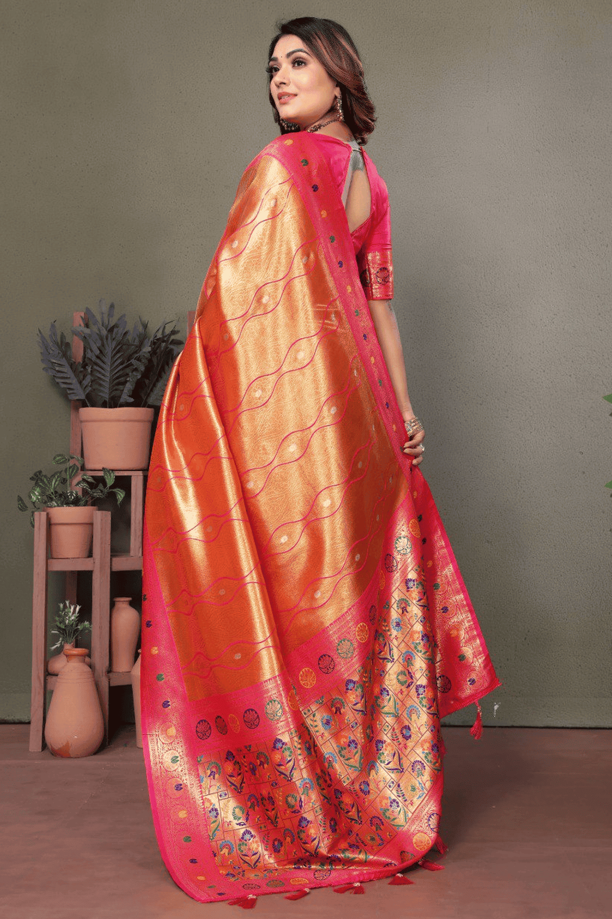 Orange Colour Woven Work Pure Banarasi Tissue Silk Traditional Saree