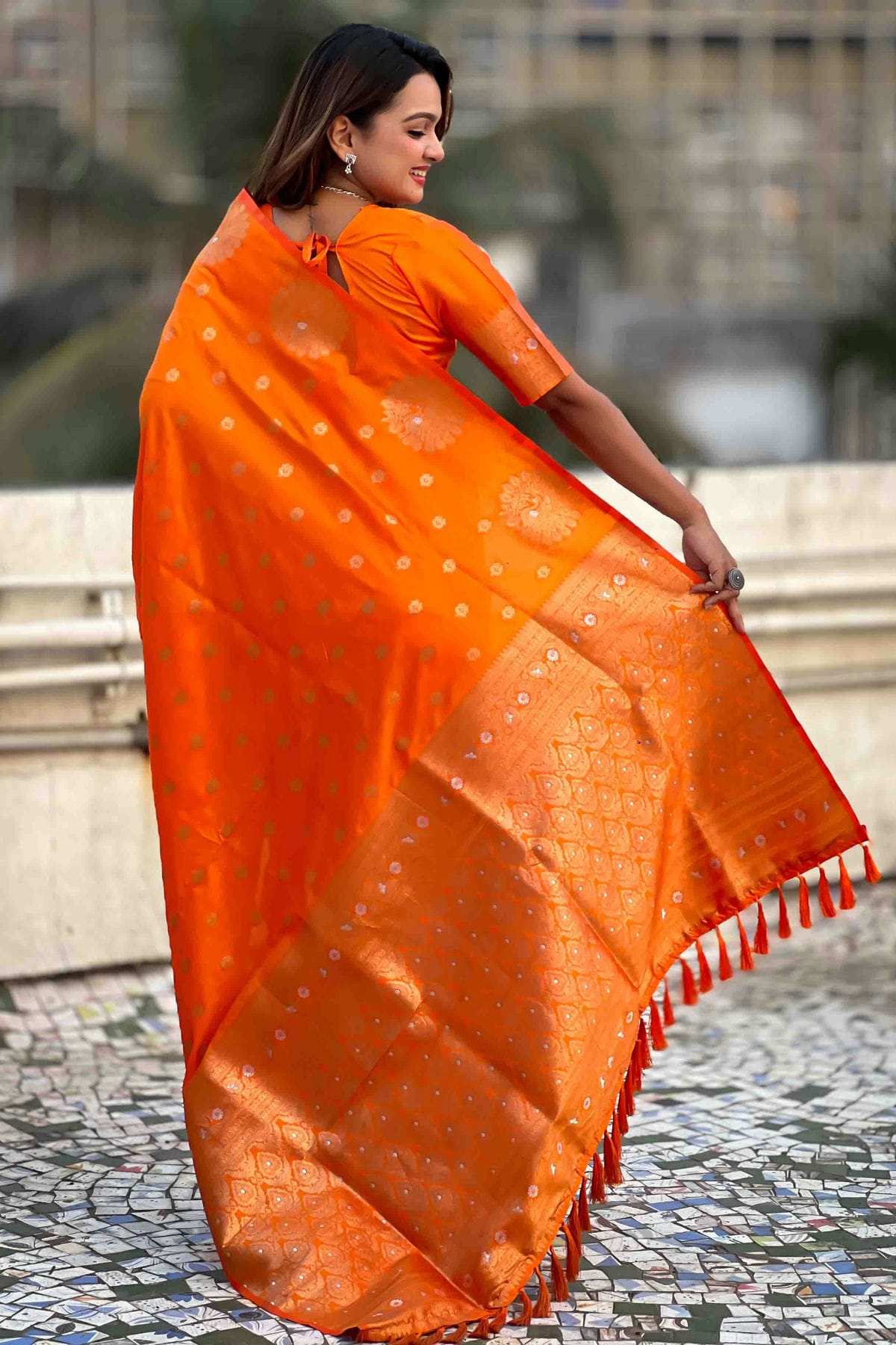 Orange Colour Zari Work Moonga Silk Traditional Sarees VSSD1113349