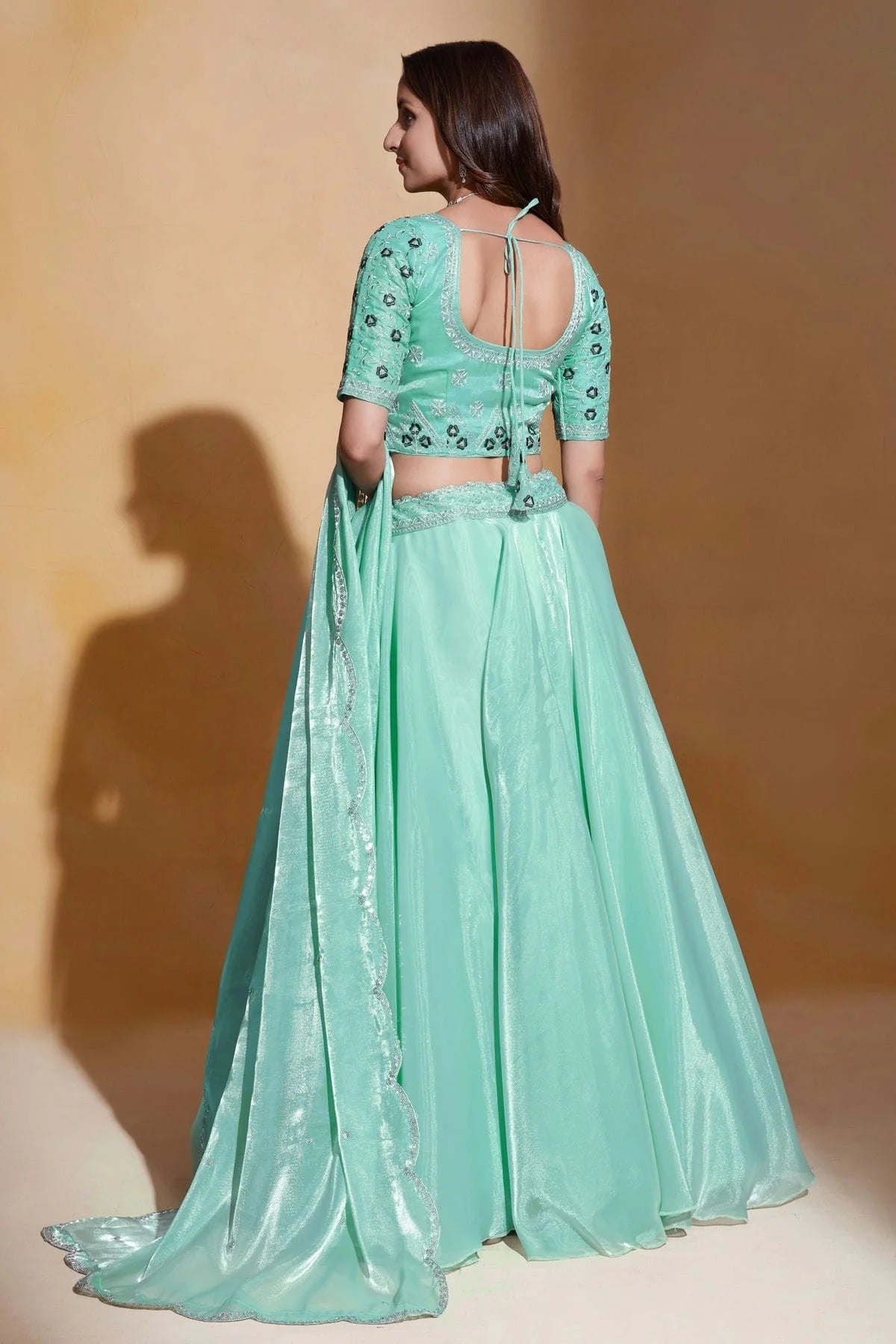 Organza Designer Lehenga CholiIn Aqua Blue NCLC12710117