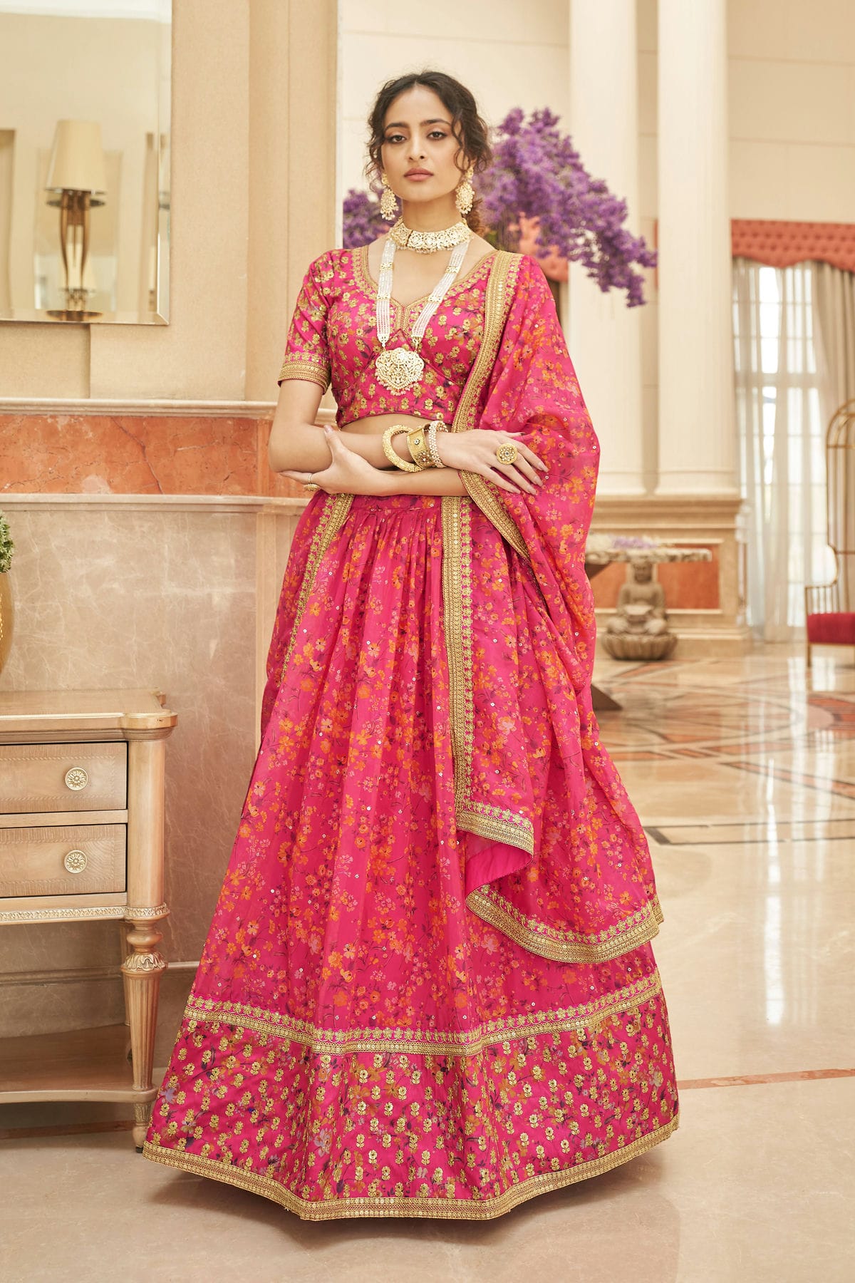 Organza Embroidery A Line Lehenga Choli VSLC1010169