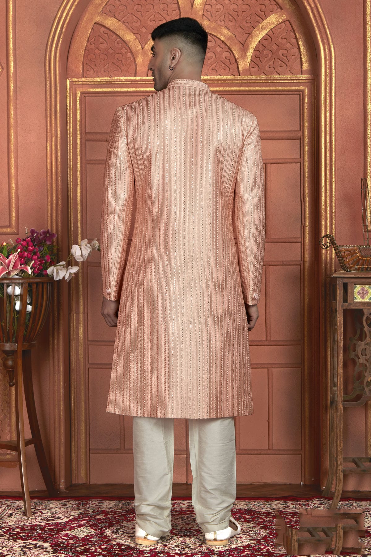 Peach Colour Art Silk Sherwani With Churidar Pant VSSH1230051