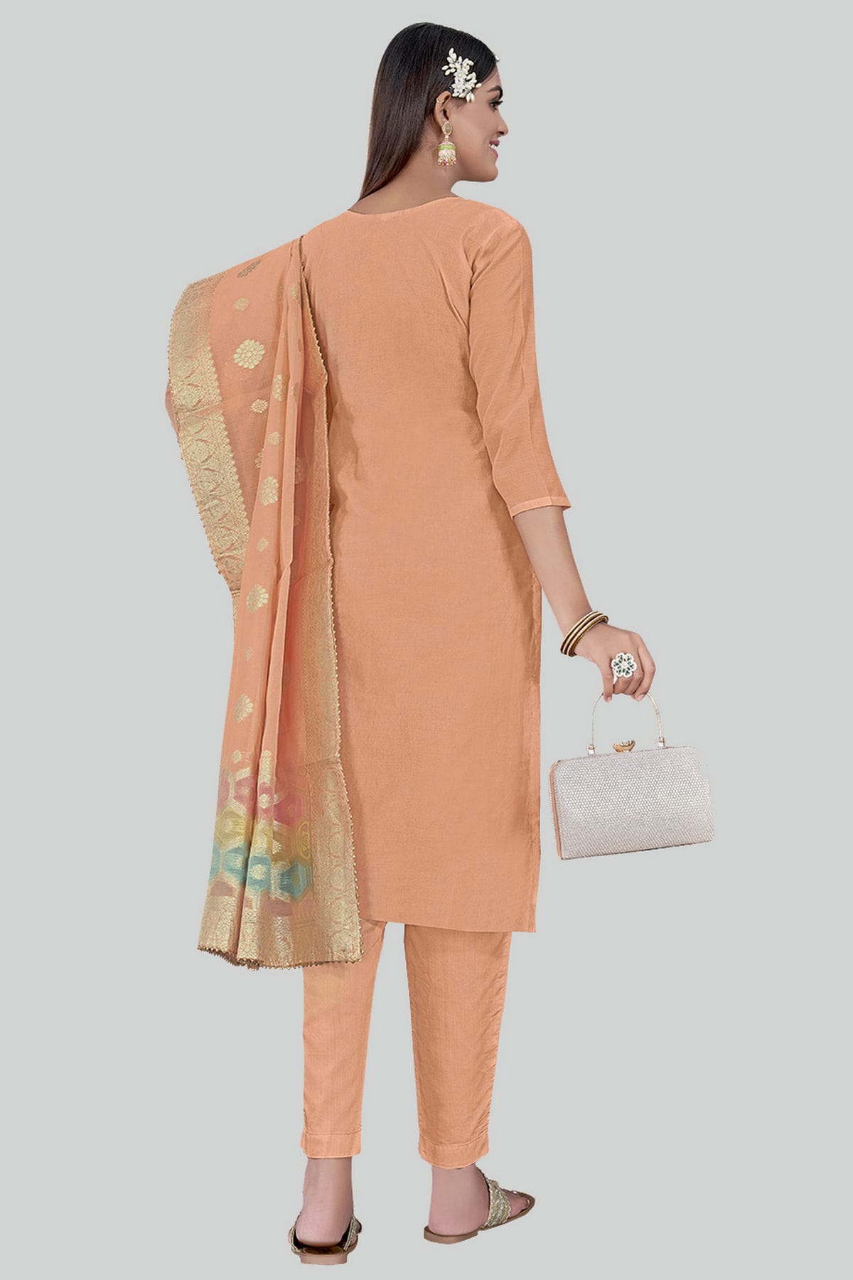 Peach Colour Chanderi Silk Pant Style Suit VSSM1110617