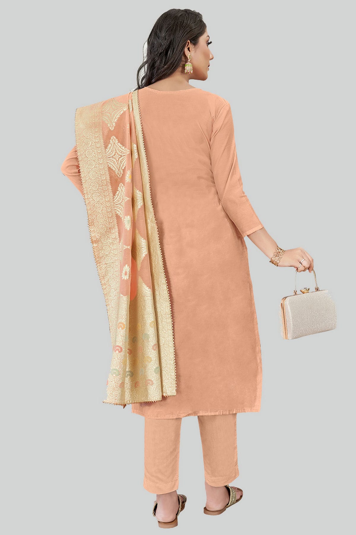 Peach Colour Chanderi Silk Pant Style Suit VSSM1110619