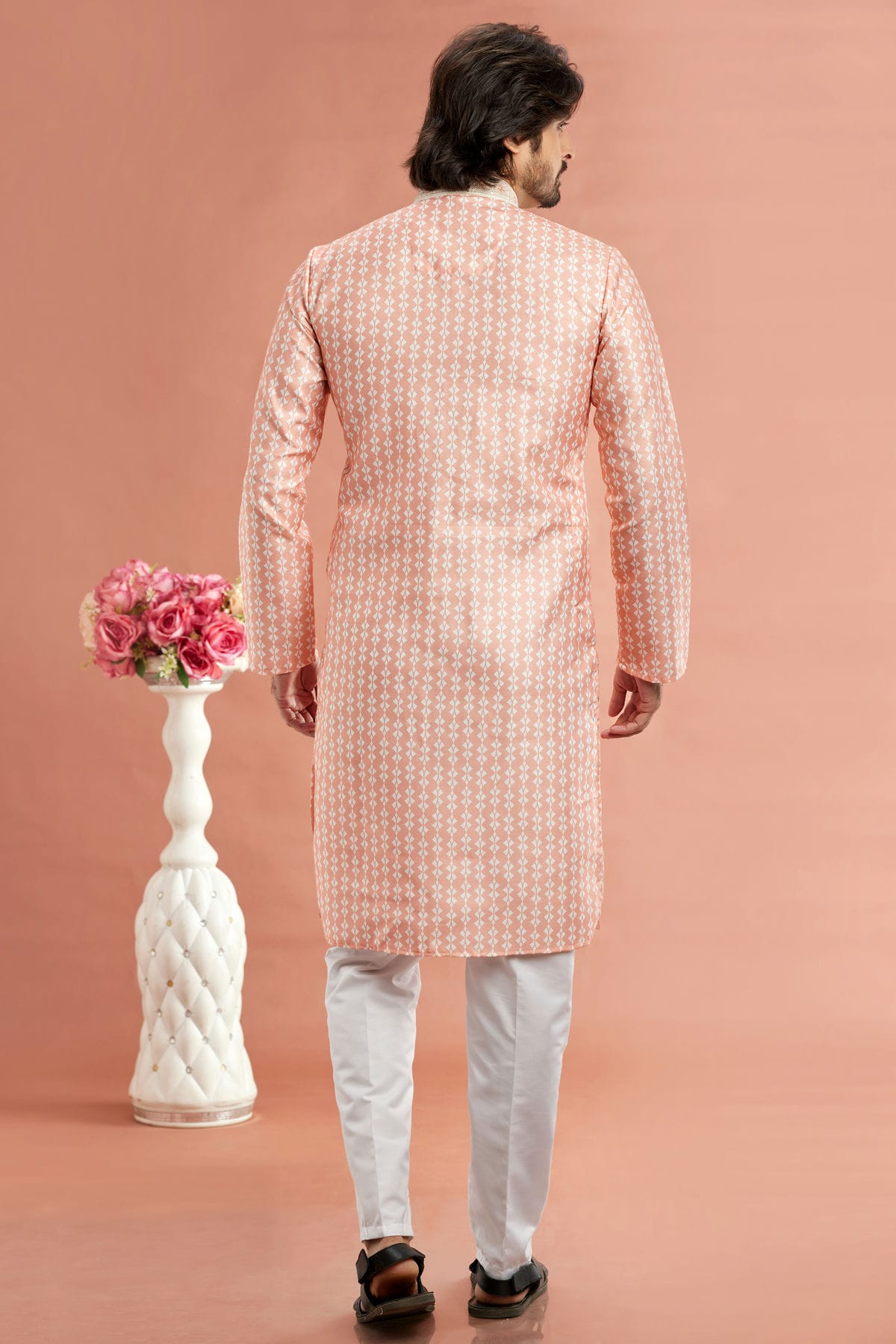 Peach Colour Cotton Thread Work Kurta Pajama VSKP1230169