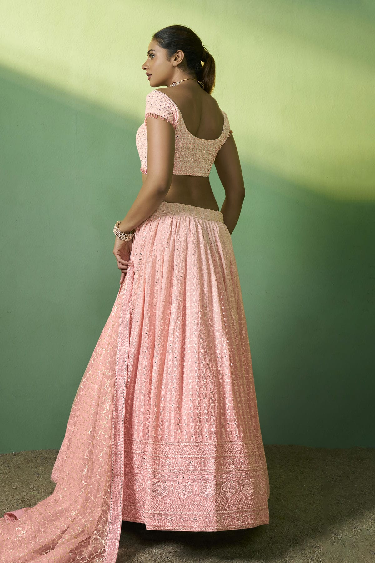 Peach Colour Embroidery Georgette Lehenga Choli VSLD1080781