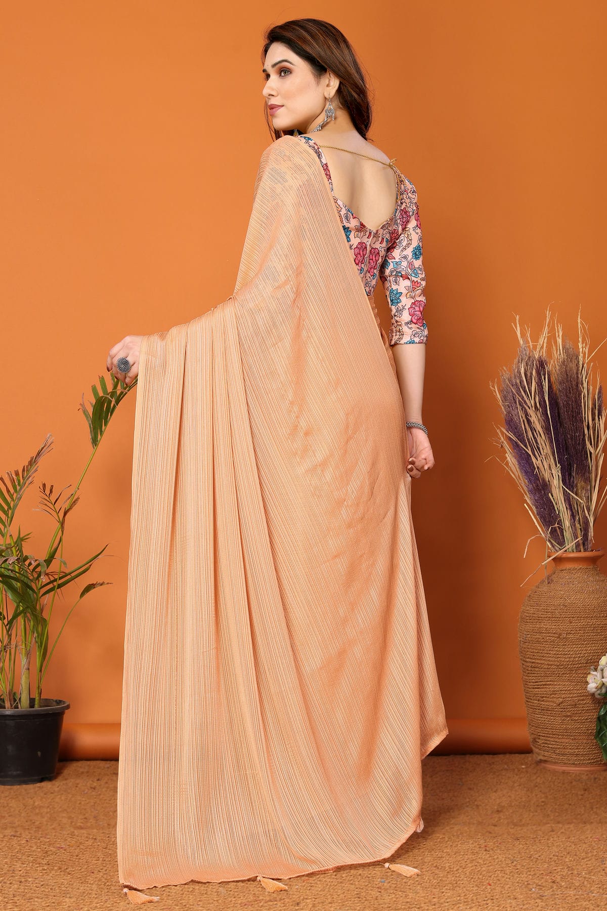 Peach Colour Polyester Printed Saree VSSD1180105