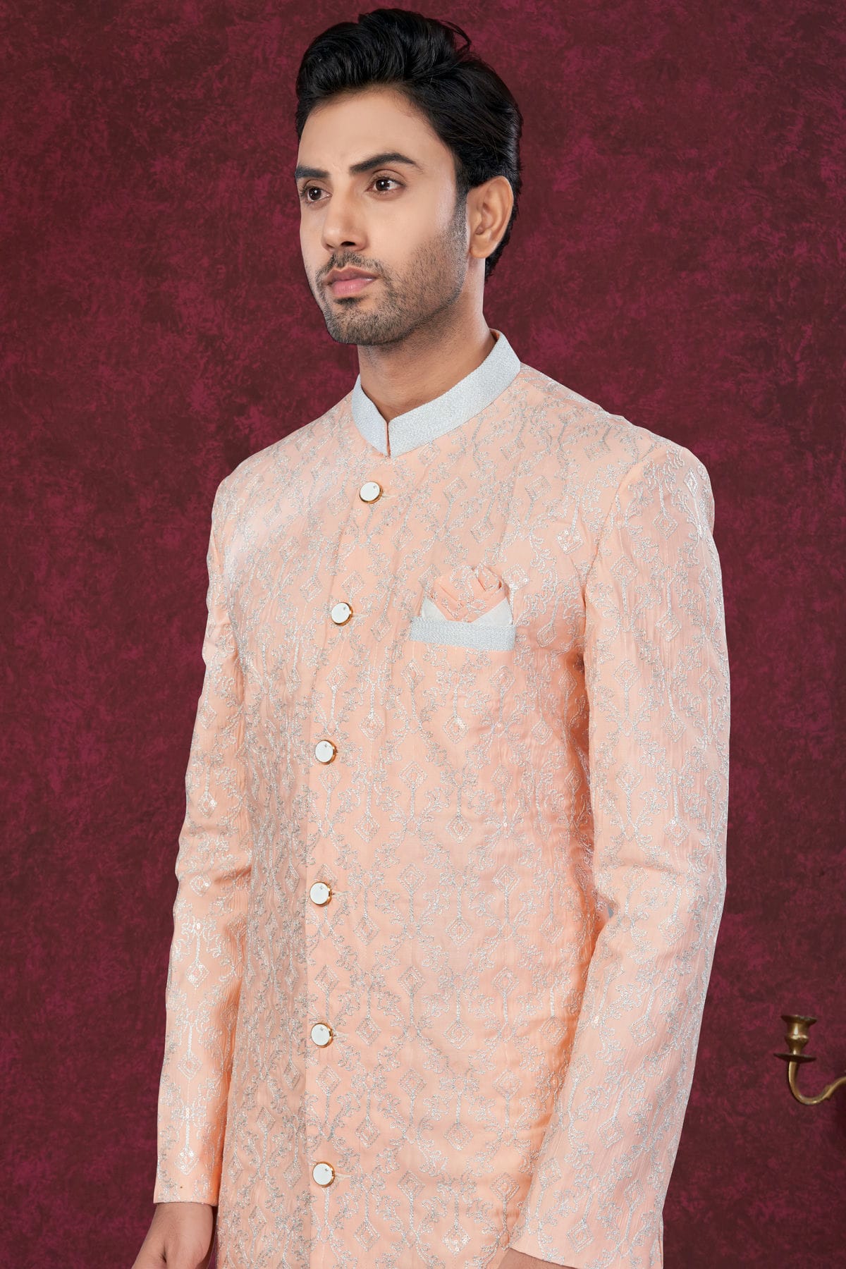 Peach Colour Silk Dupion Sherwani VSSH1040635