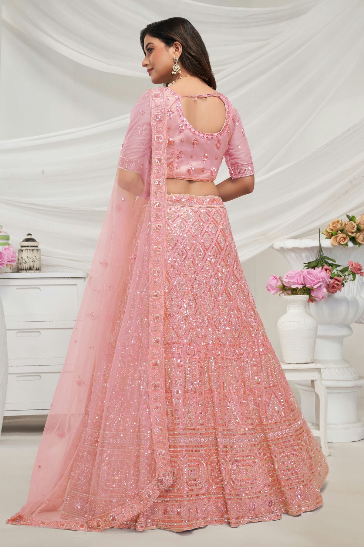 Peach Colour Soft Net Lehenga Choli VSLC1030027