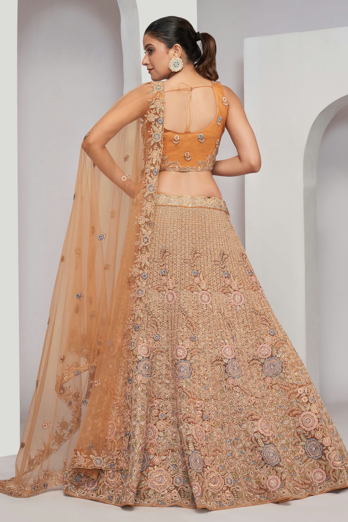 Peach Colour Soft Net Lehenga Choli VSLC1030055