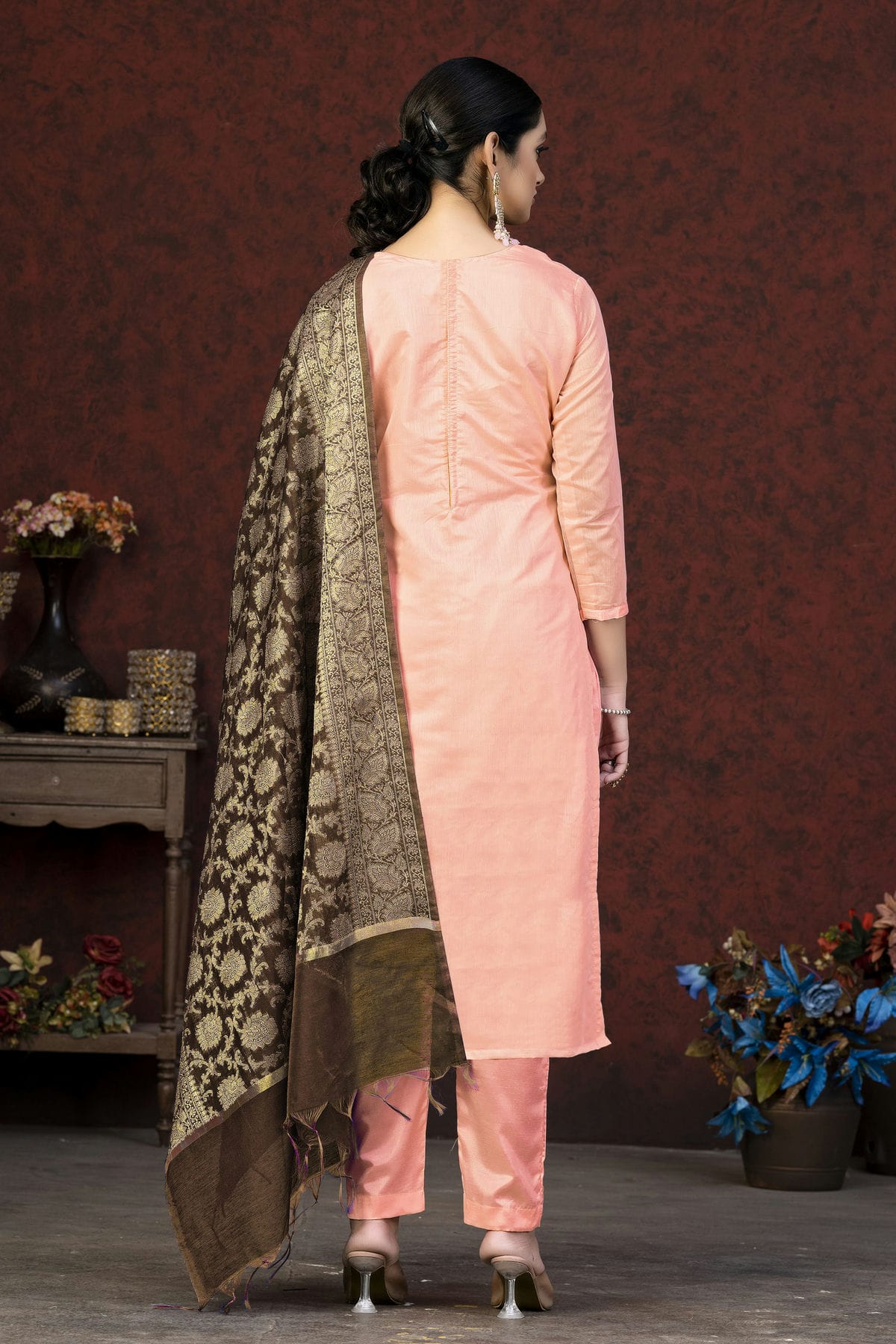 Peach Colour Unstitched Banarasi Jacquard Pant Style Suit VSUS1161369