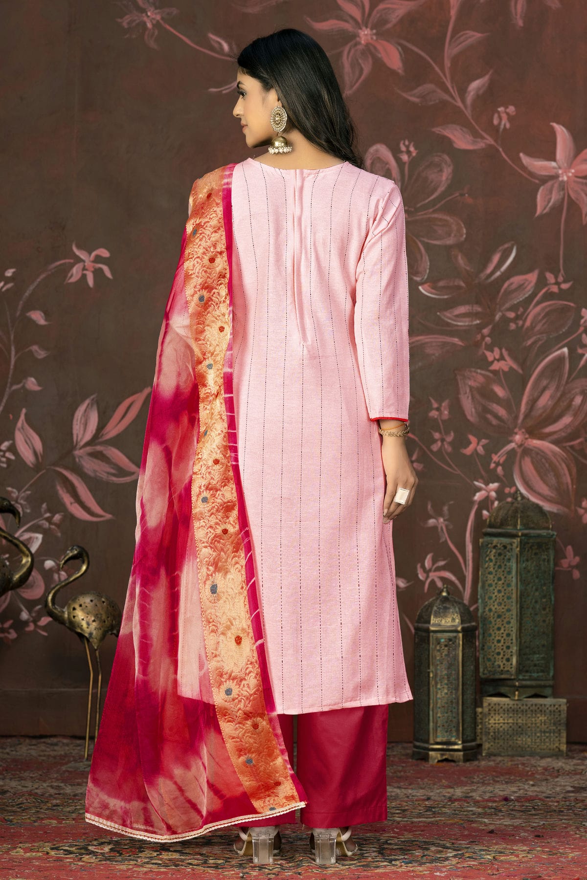 Peach Colour Unstitched Cambric Cotton Plazzo Pant Suit VSUS1160832