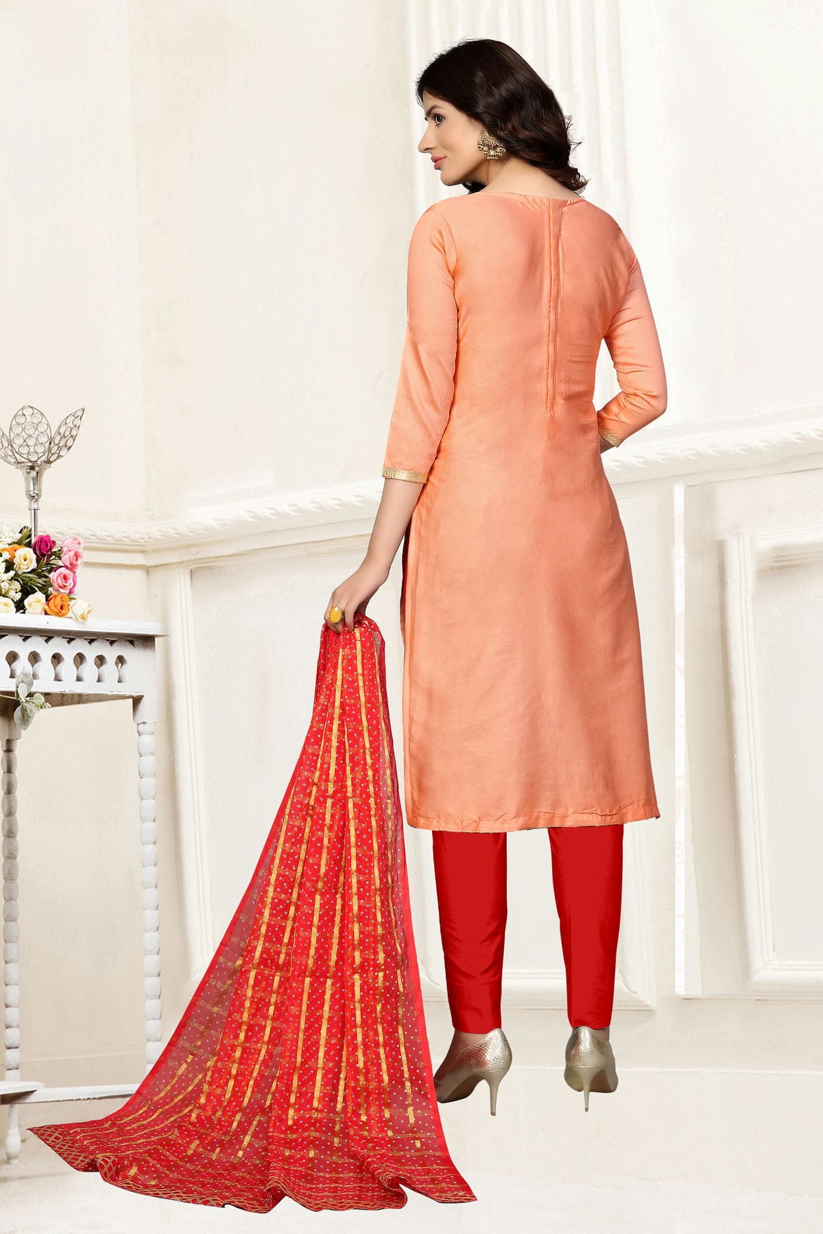 Peach Colour Unstitched Glass Cotton Straight Suit VSUS1160870