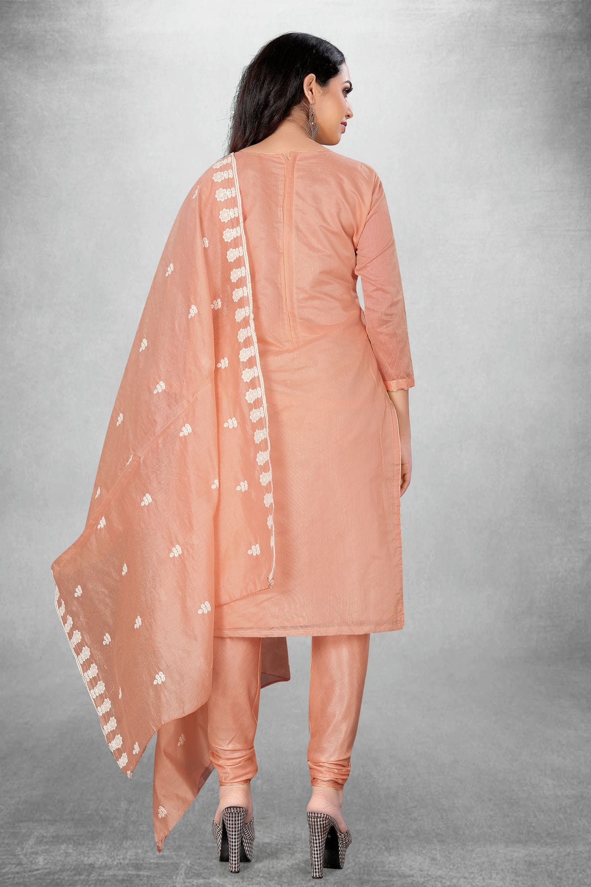 Peach Colour Unstitched Modal Chanderi Churidar Suit VSUS1160827