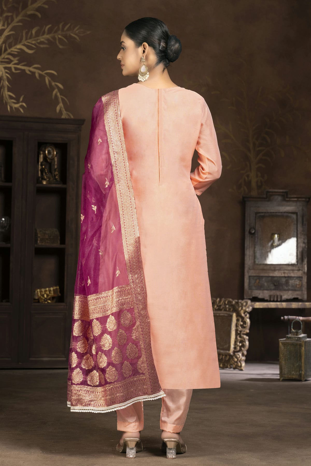 Peach Colour Unstitched Organza Pant Style Suit VSUS1160839