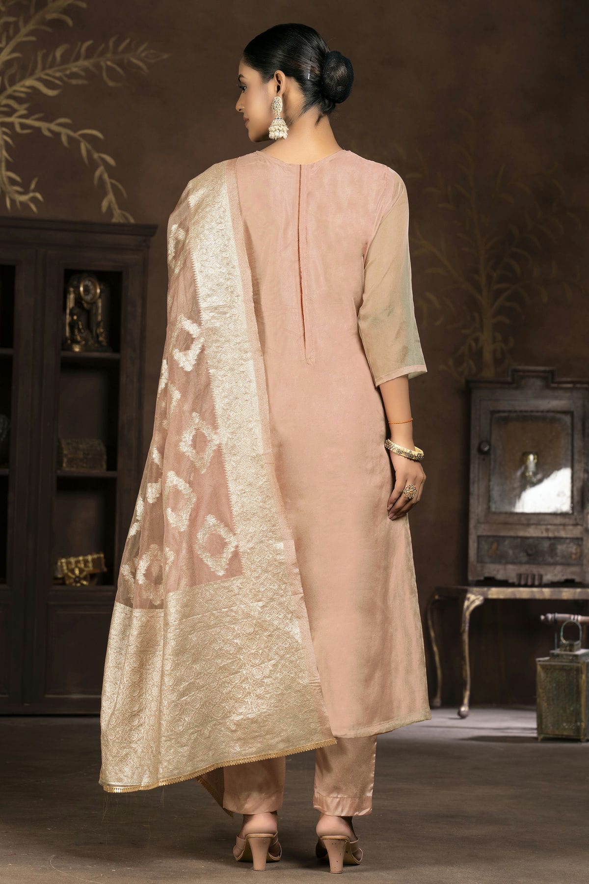 Peach Colour Unstitched Organza Pant Style Suit VSUS1161342