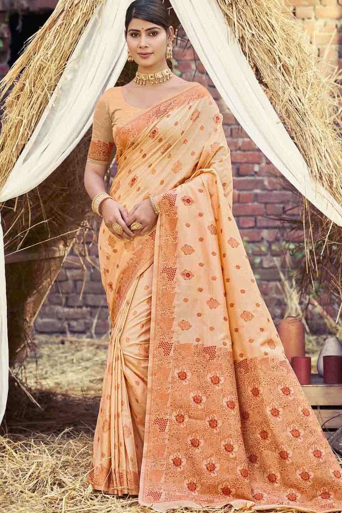 Peach Colour Woven Work Silk Traditional Saree VSSD1103465