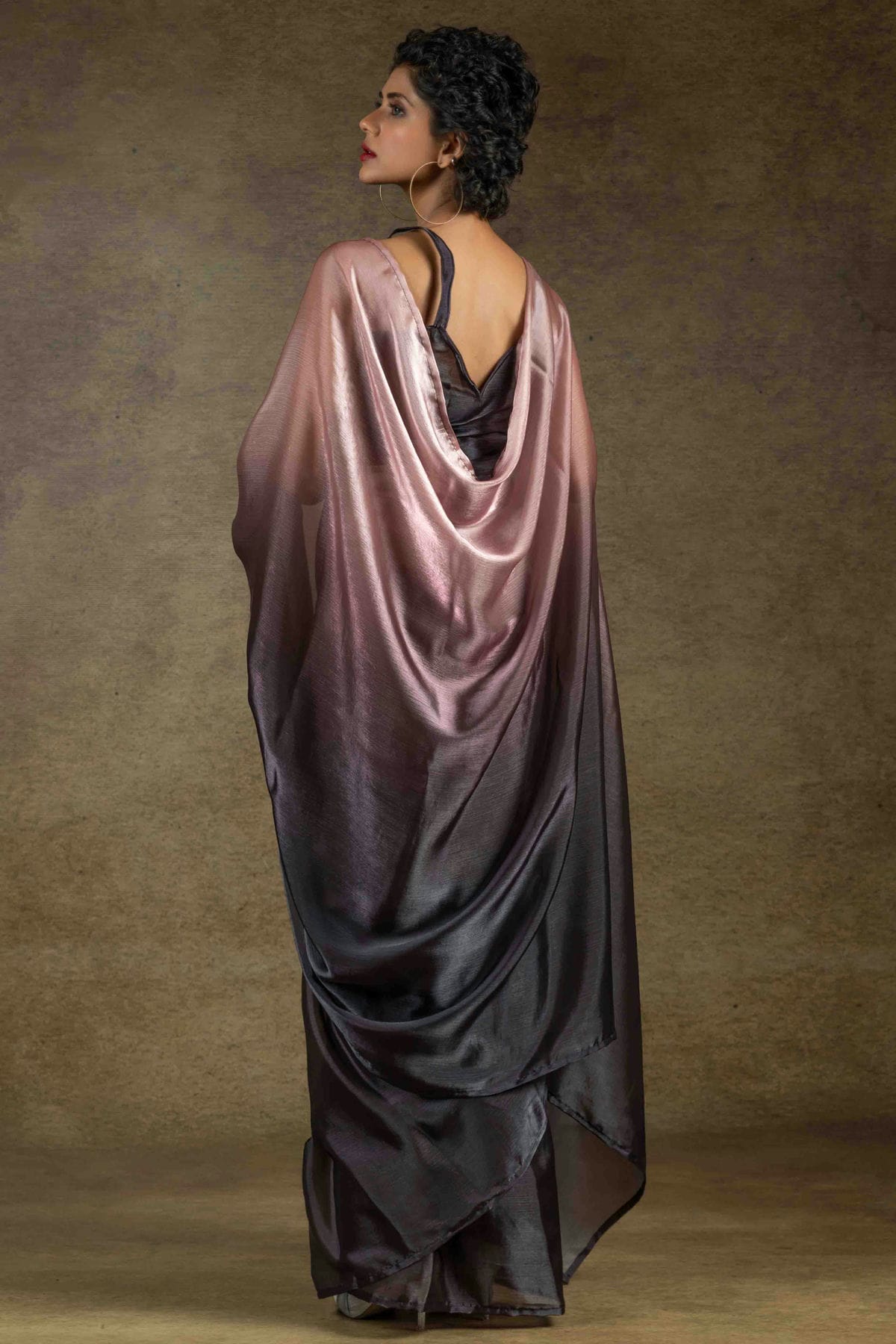 Peach and Coffee Colour Fendi Satin Silk Ready To Wear Saree VSSD1122017