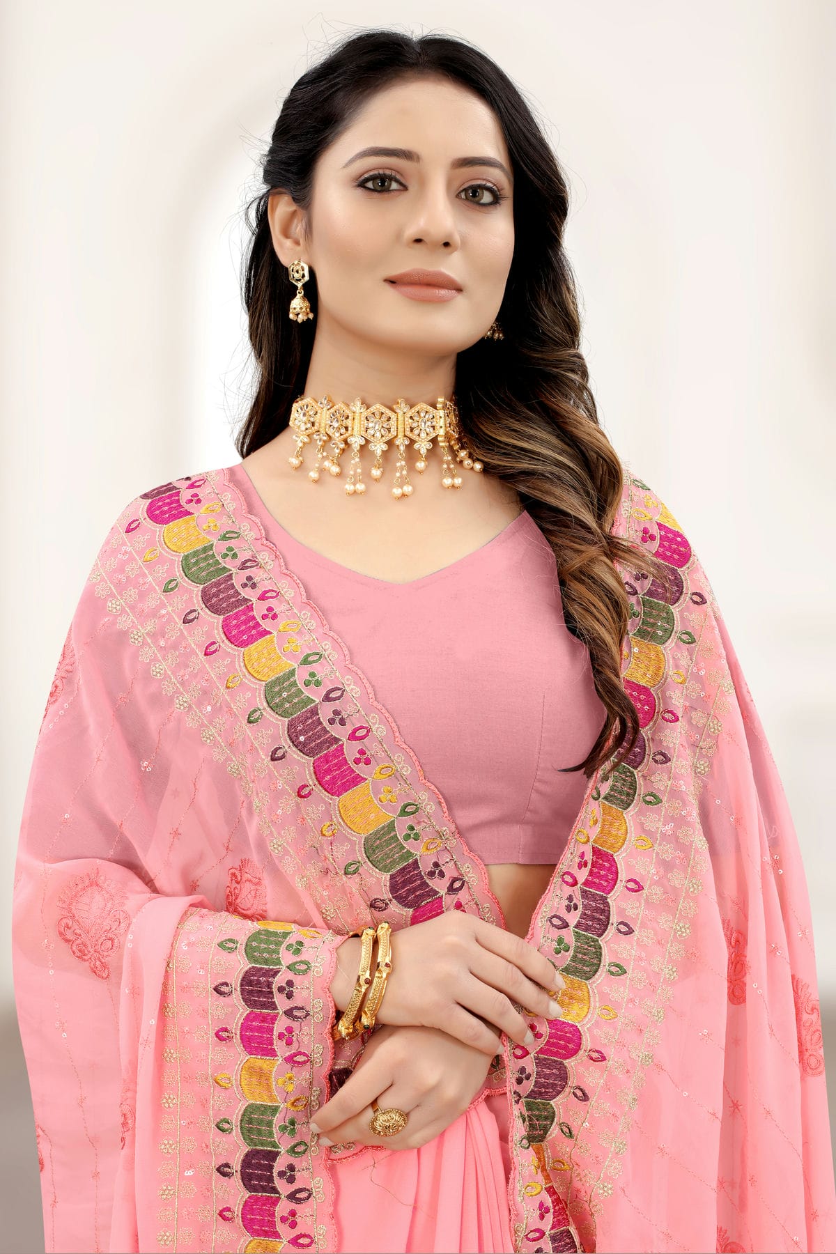 Peach Colour Georgette Saree