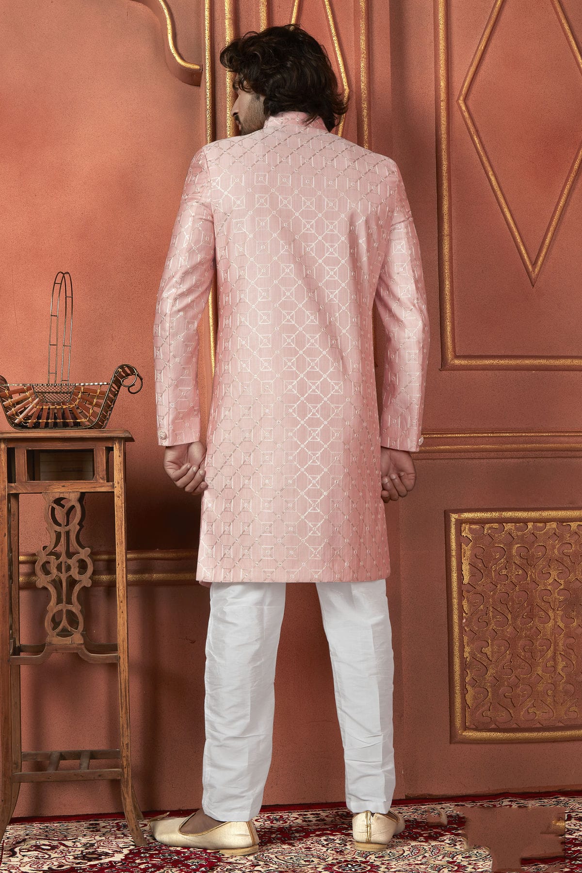 Pink Colour Art Silk Indowestern Sherwani With Aligadhi Pant VSSH1230099