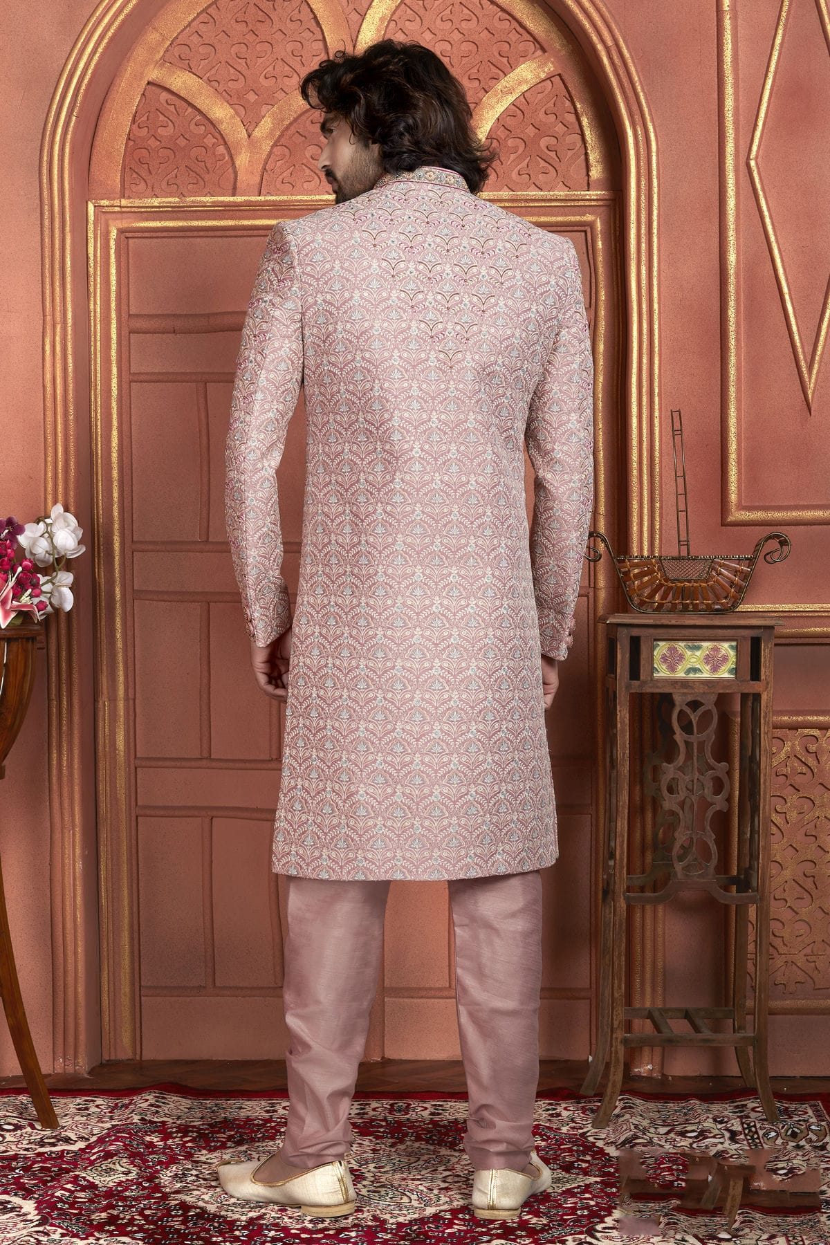 Pink Colour Art Silk Sherwani With Churidar Pant VSSH1230048