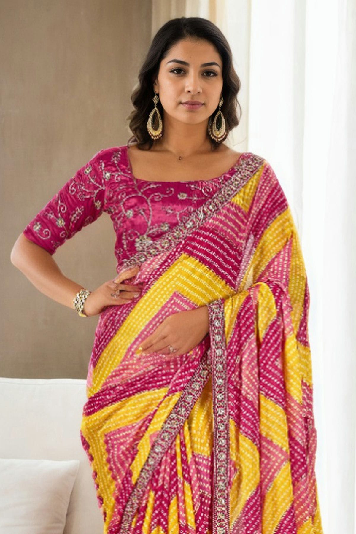 Pink Colour Chinon Printed Saree VSSD1112226