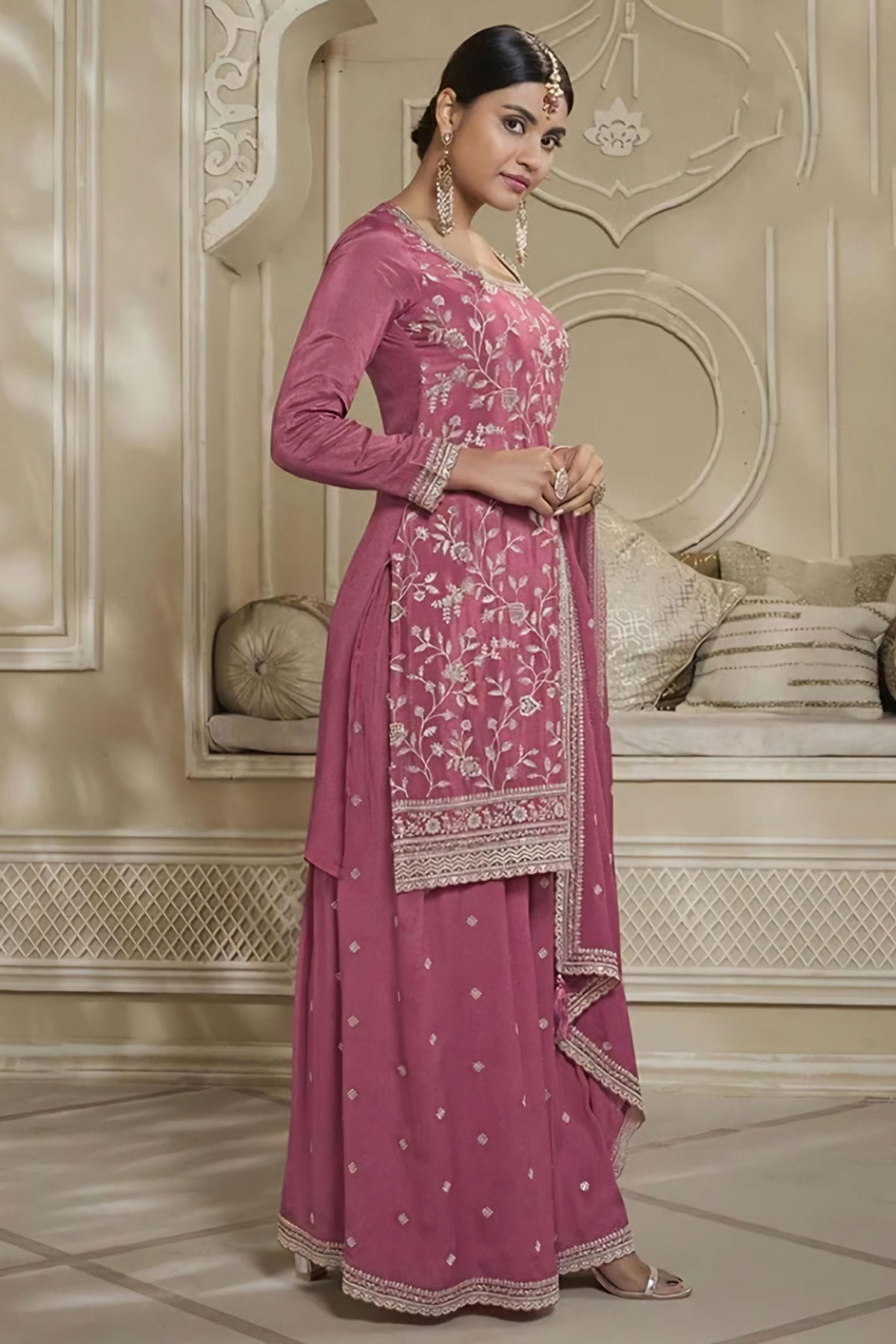 Shop Online Pink Chinon Sharara Suit – vastradi.com