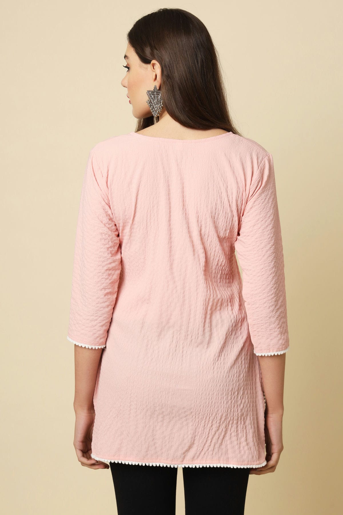 Pink Colour Cotton Crush Solid Work Readymade Top VSTP1110734