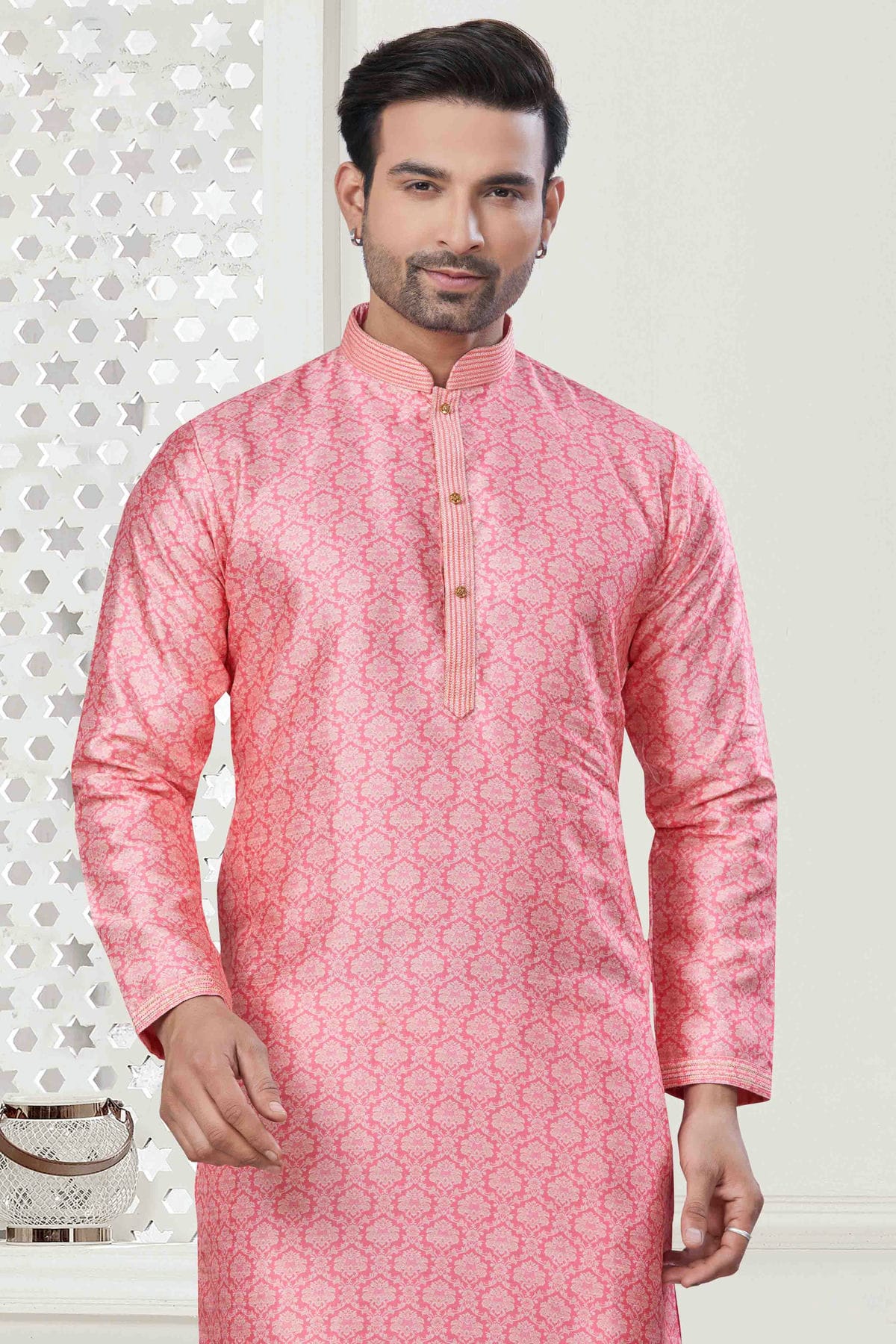 Pink Colour Digital Print Silk Kurta Pajama VSKP1113421