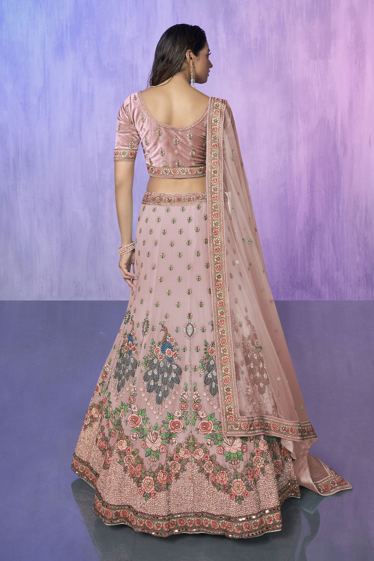 Pink Colour Embroidery Velvet Lehenga Choli VSLD1080744