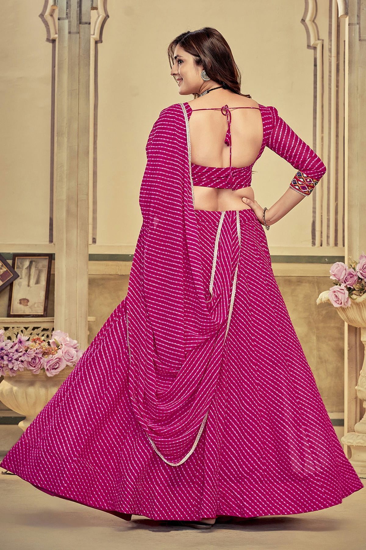Pink Colour Embroidery Work Georgette Navratri Lehenga VSLD1170016