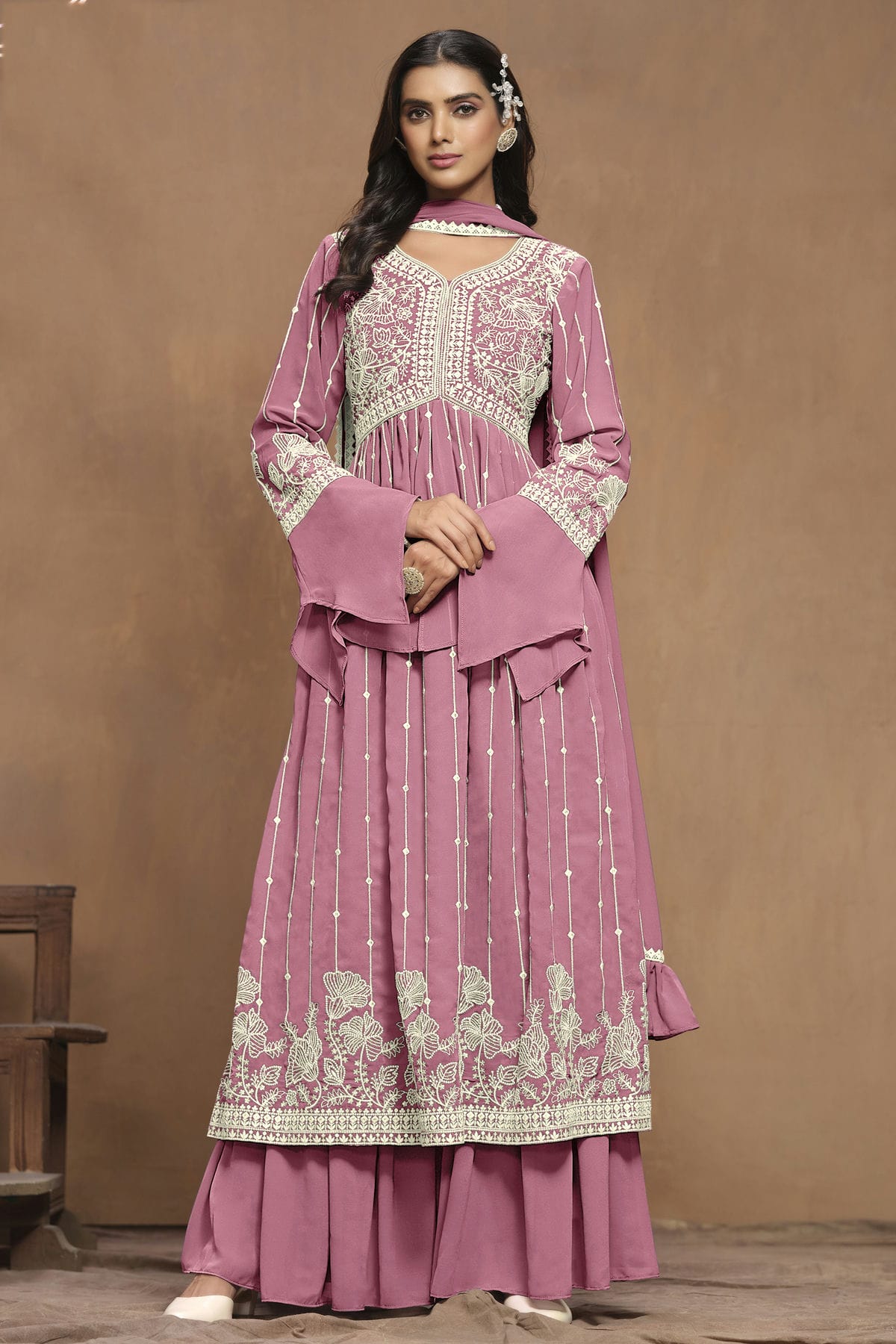 Pink Faux Georgette Semi Stitched Sharara Suit – vastradi.com