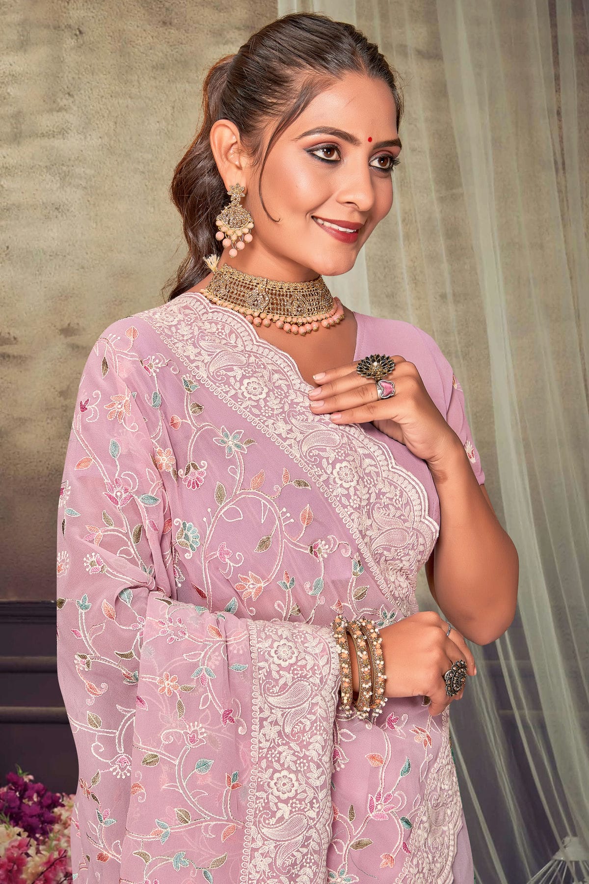 Pink Colour Georgette Designer Saree VSLC1121558