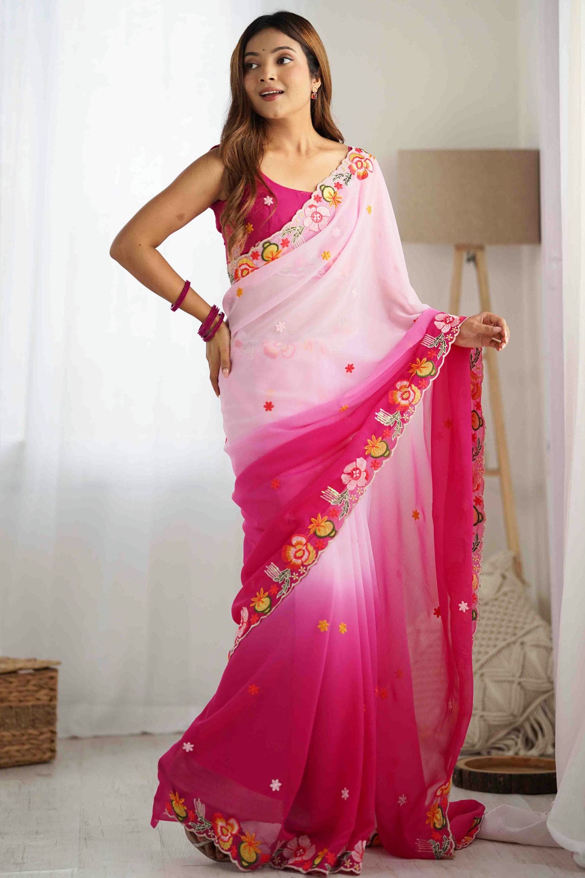 Pink Colour Georgette Embroidery Designer Saree VSSD1113566