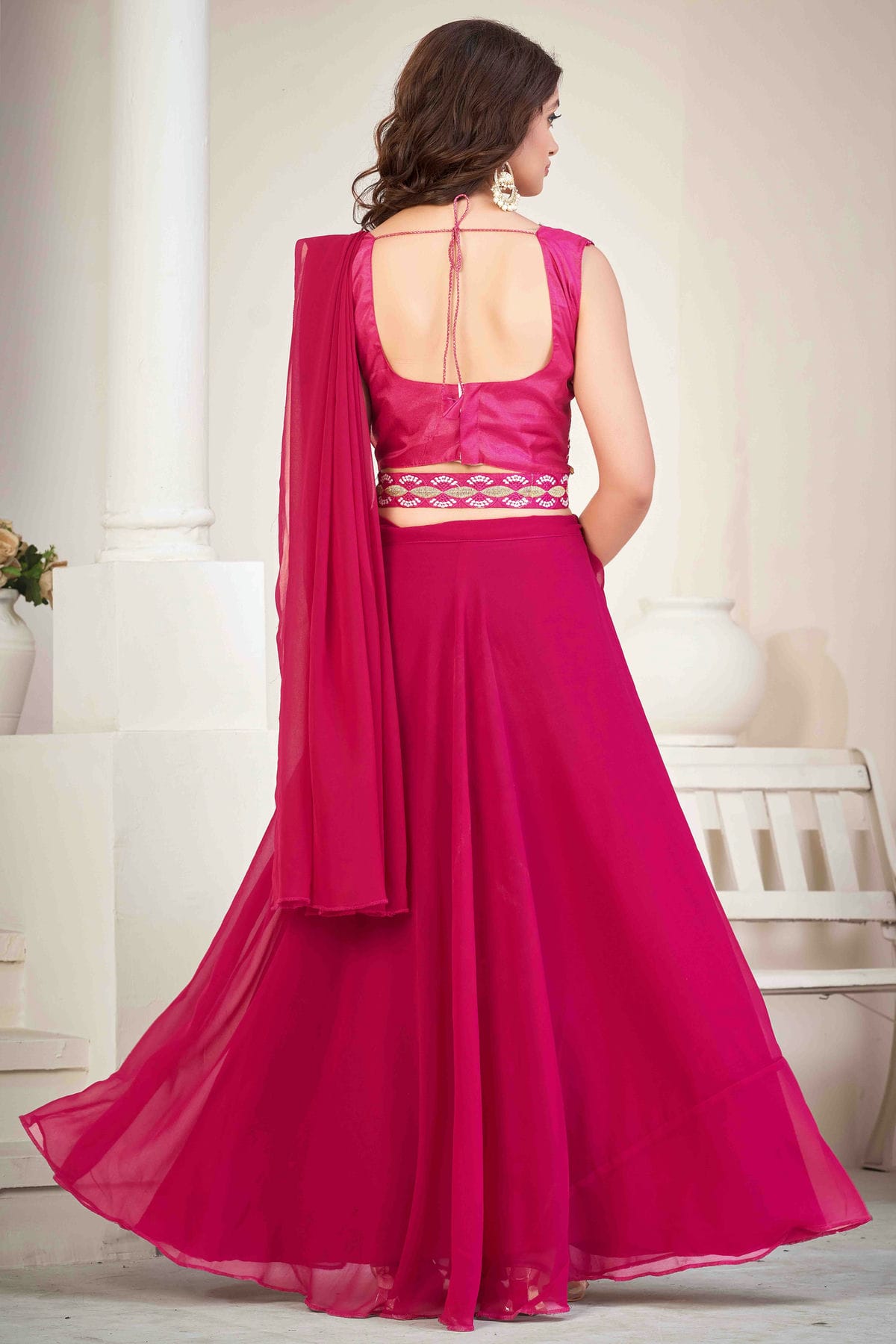 Pink Colour Georgette Semi Stitched Lehenga Choli VSLC1170049