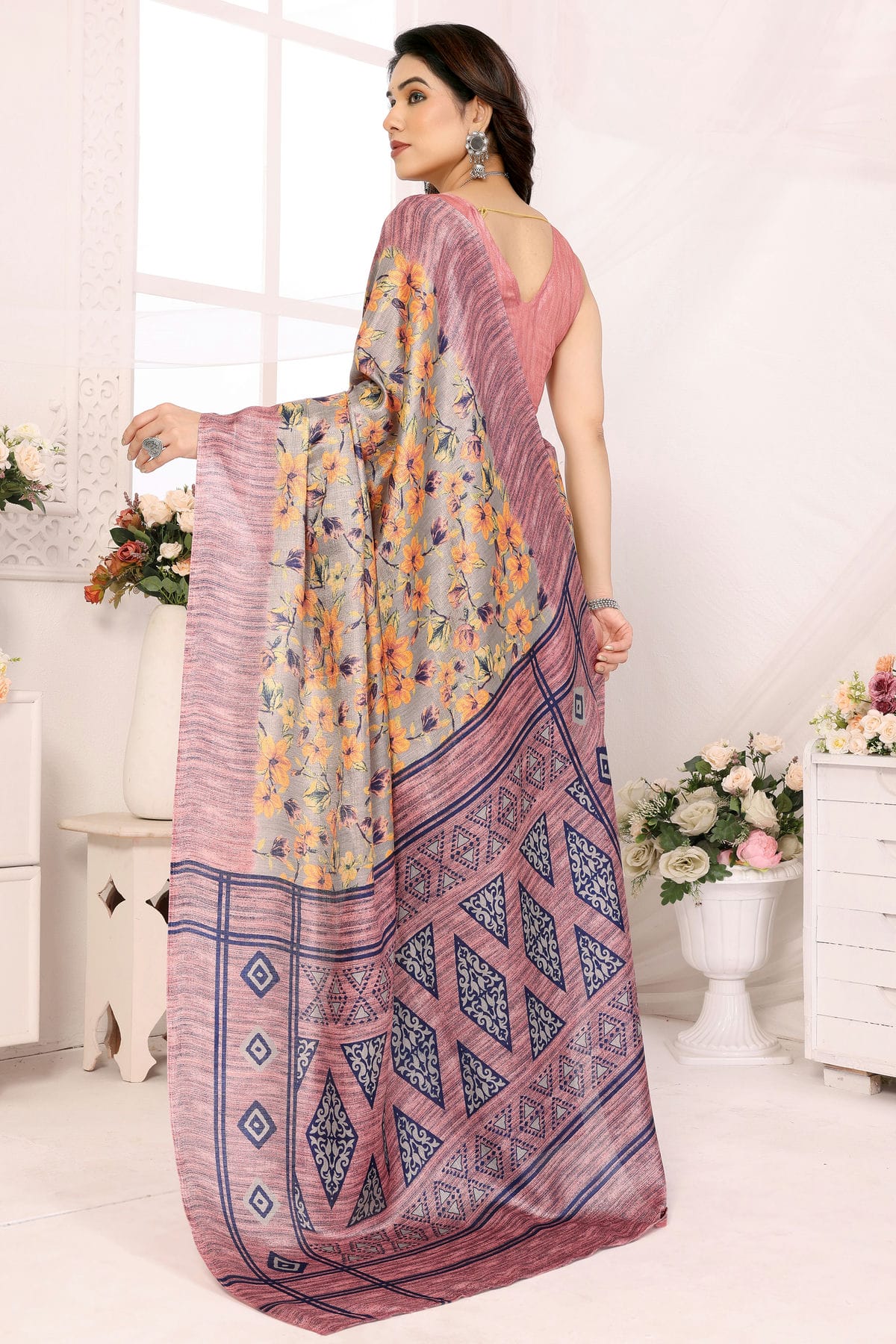 Pink Colour Khadi Saree VSSD1180176