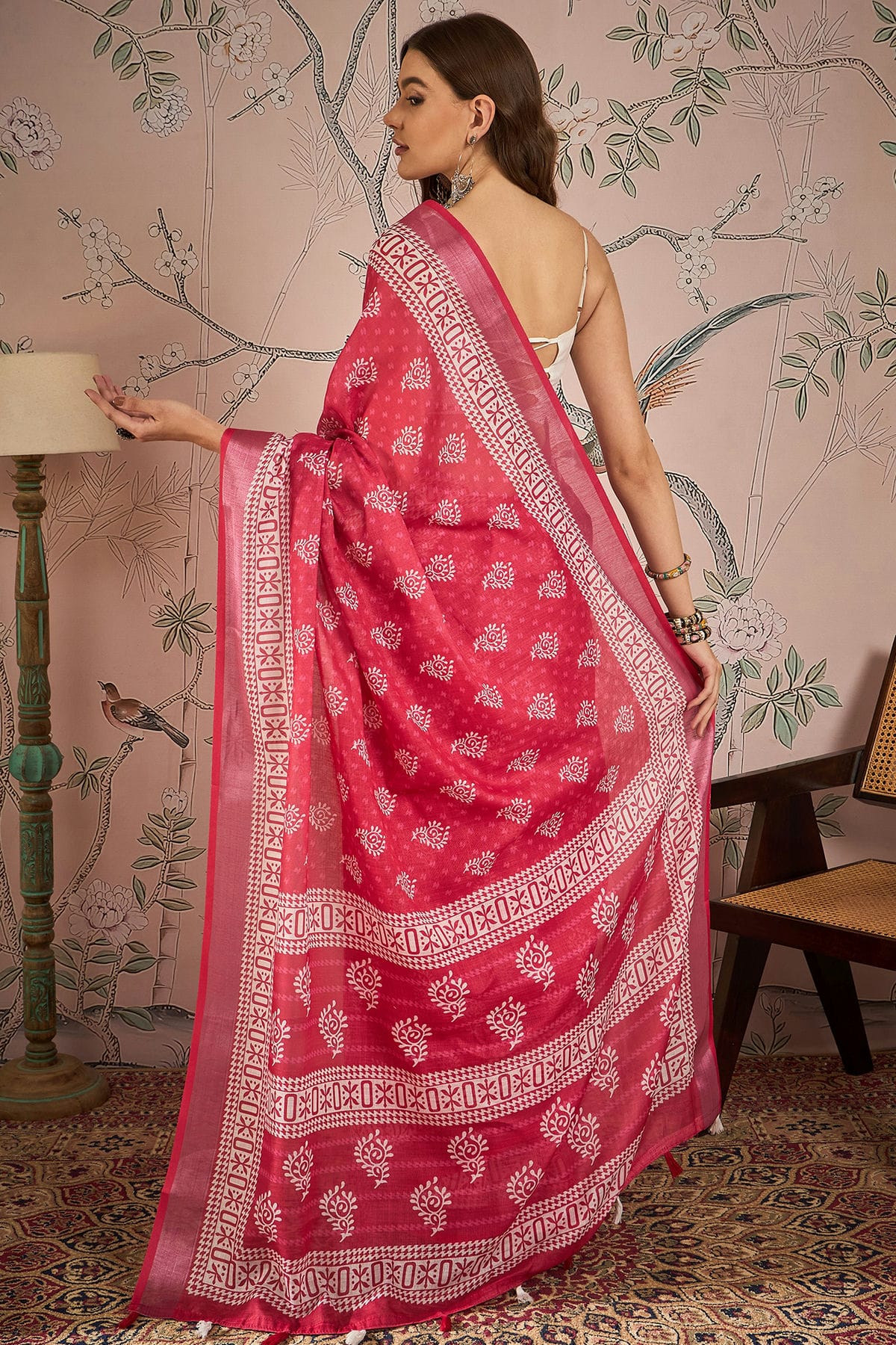 Pink Colour Linen Blend Printed Saree VSSD1111666