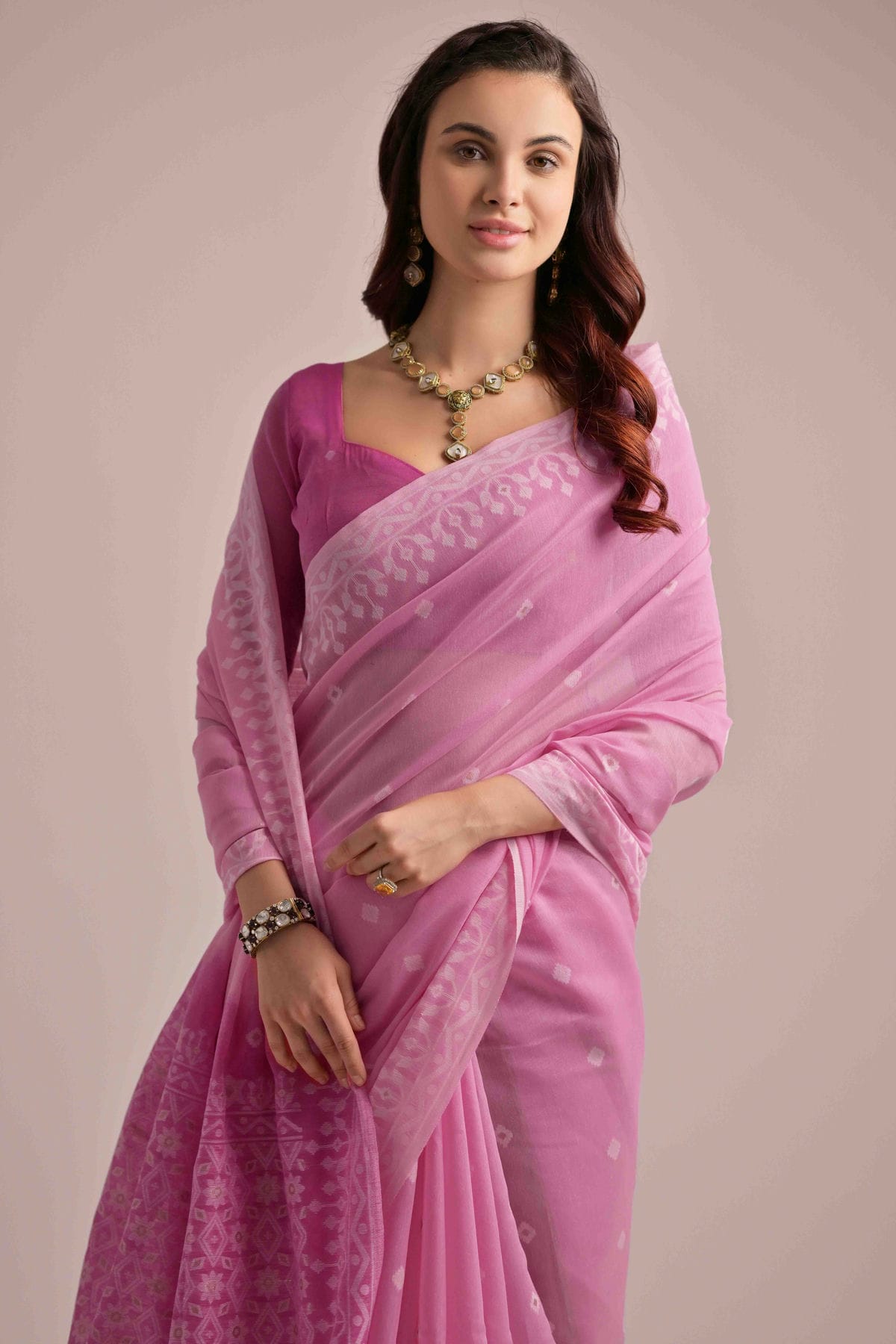 Pink Colour Muga Cotton Traditional Saree