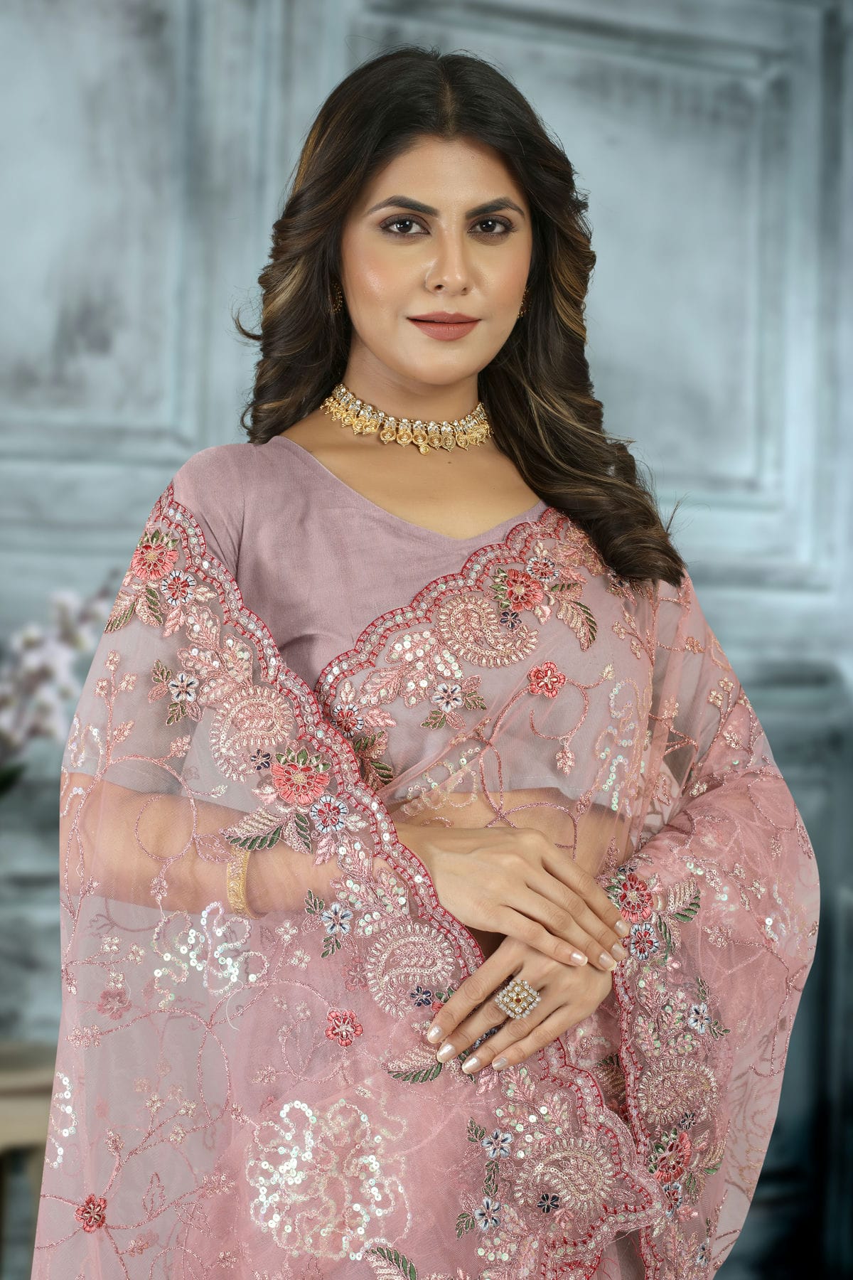 Pink Colour Net Designer Saree VSLC1121414
