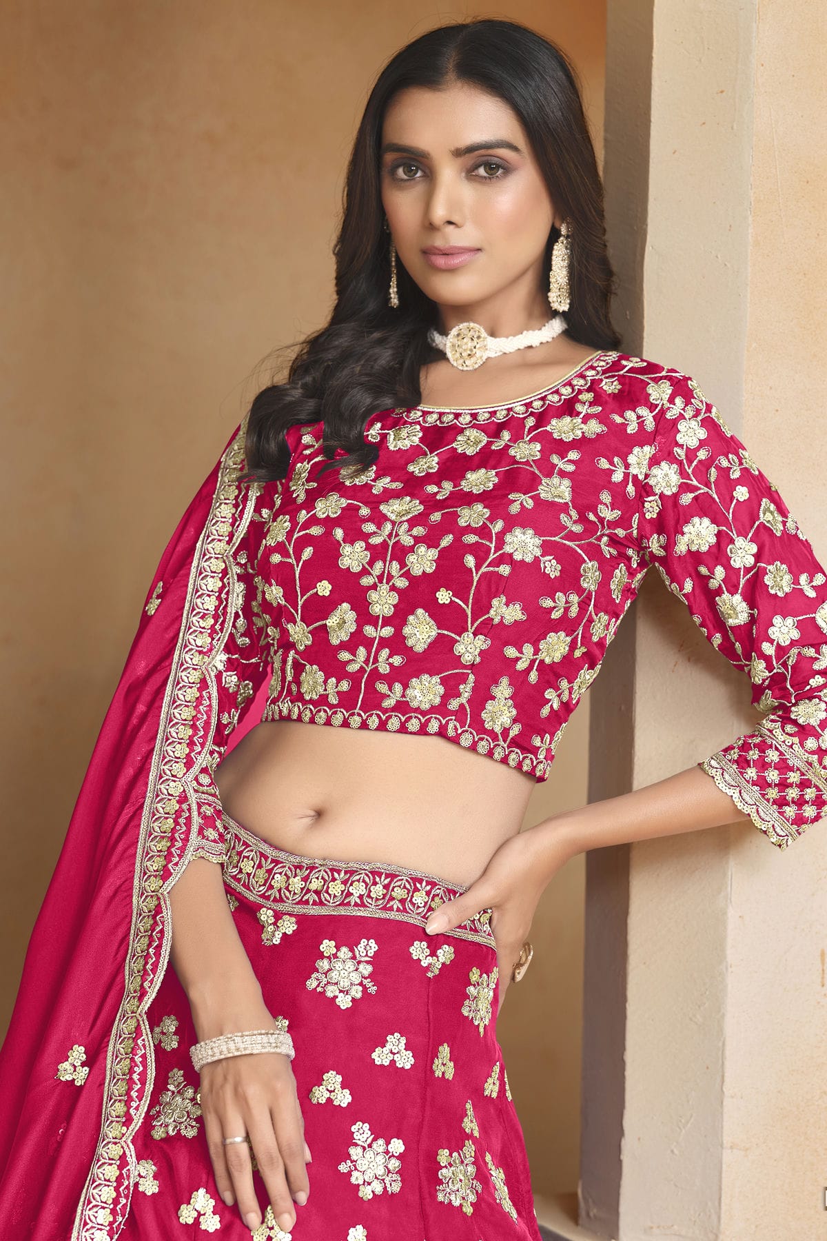 Pink Colour Organza Lehenga Choli VSLC1050640