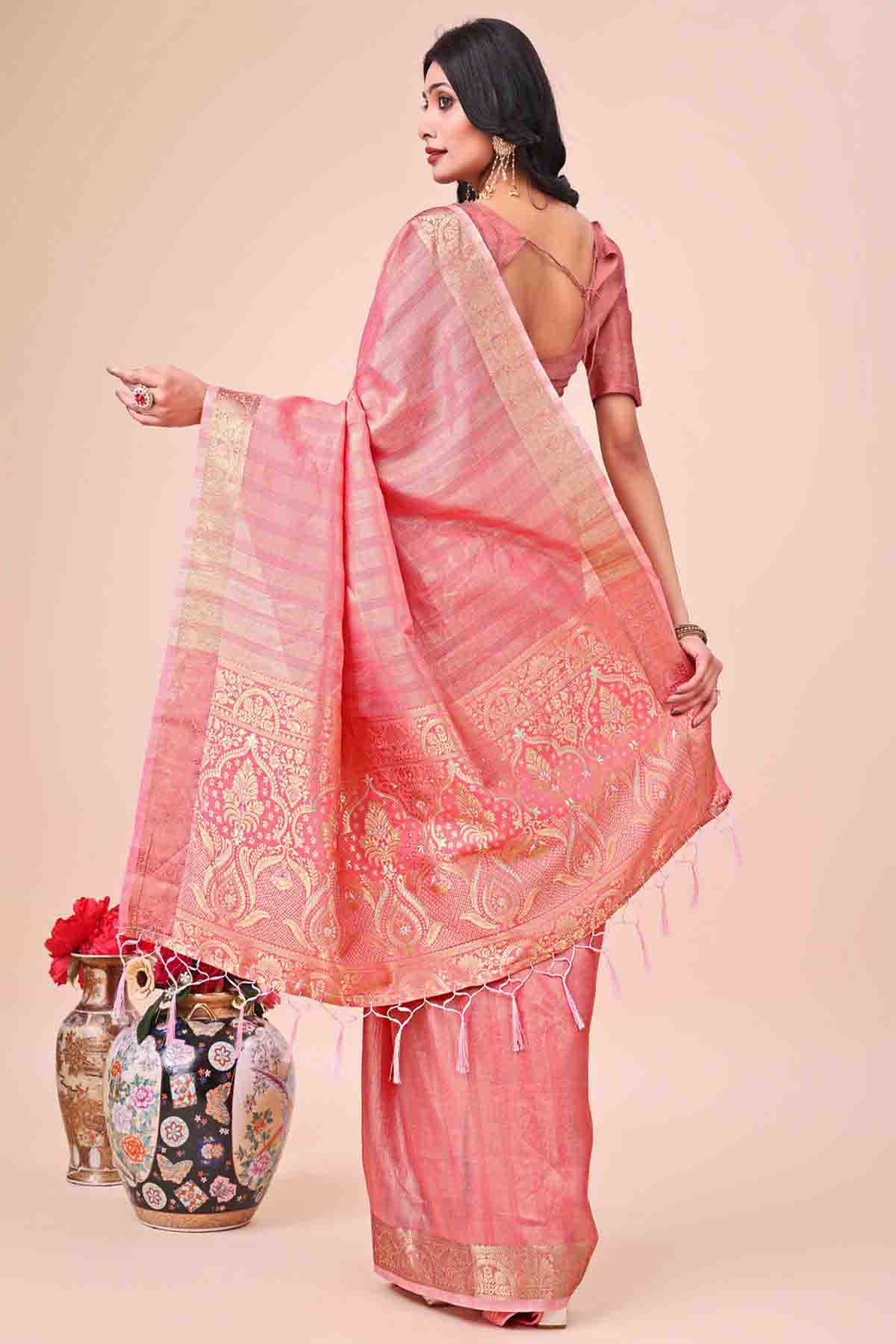 Pink Colour Organza Woven Traditional Sarees VSSD1113732