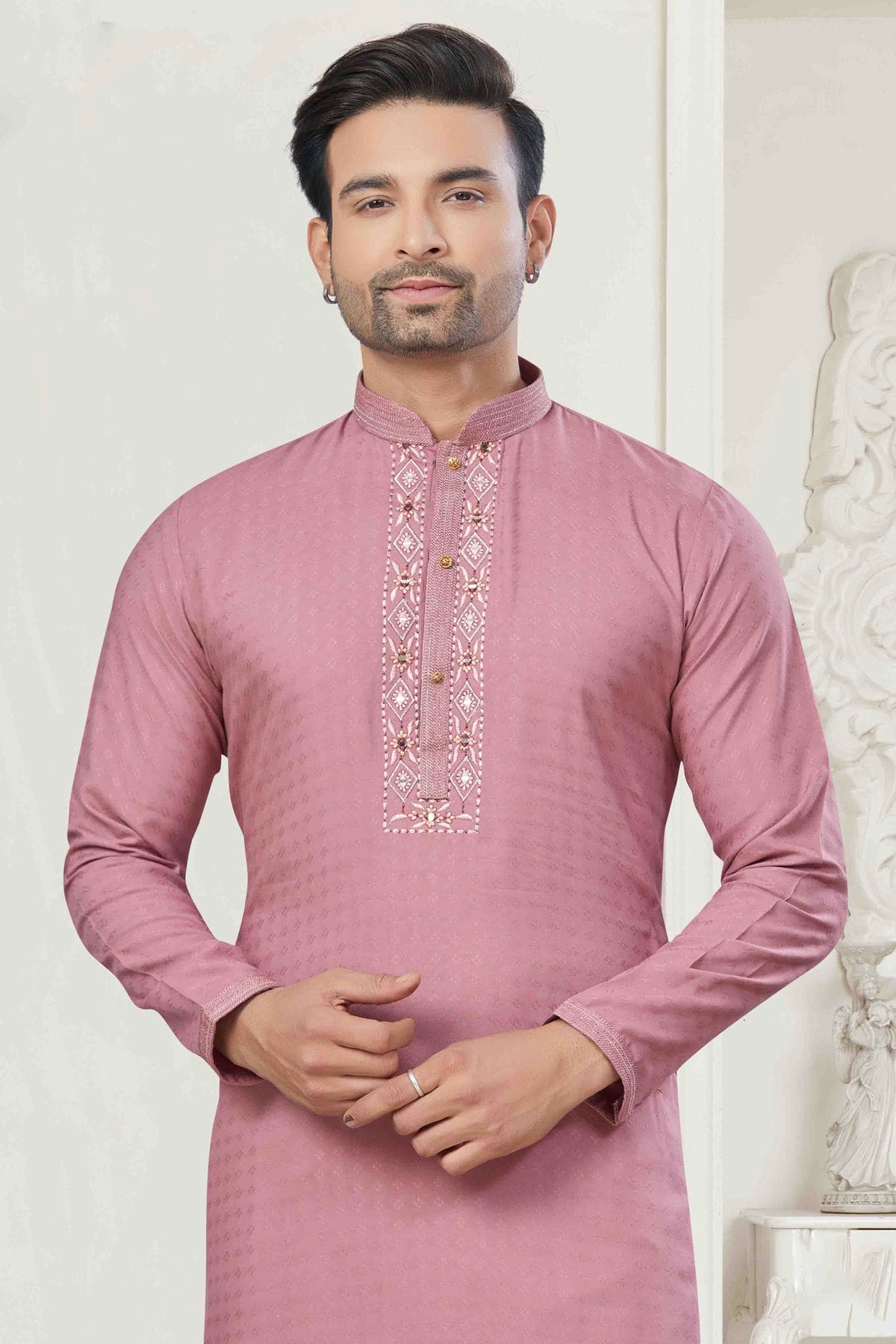 Pink Colour Pintex Work and Embroidery Cotton Kurta Pajama VSKP1113428
