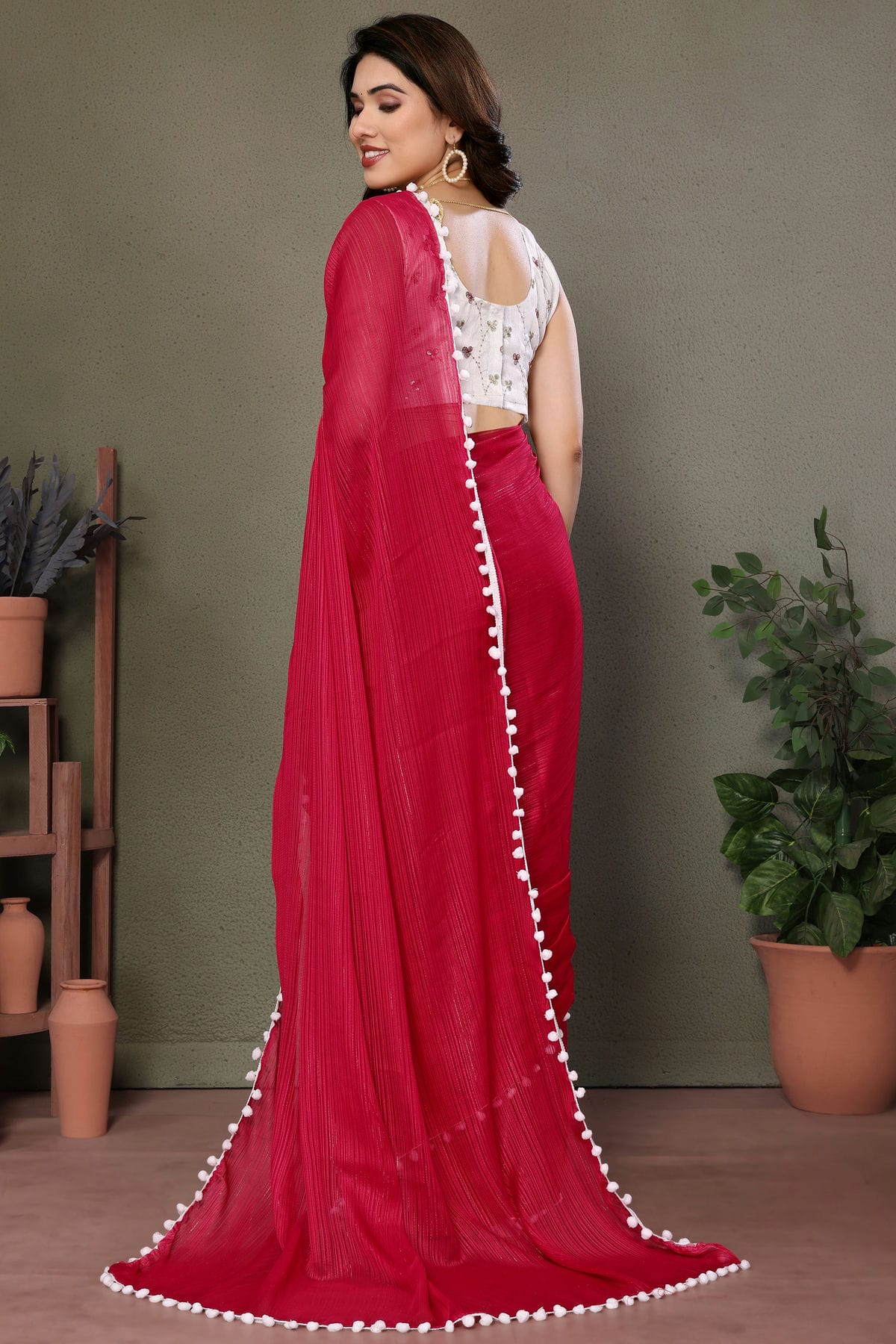 Pink Colour Polyester Saree VSSD1180177