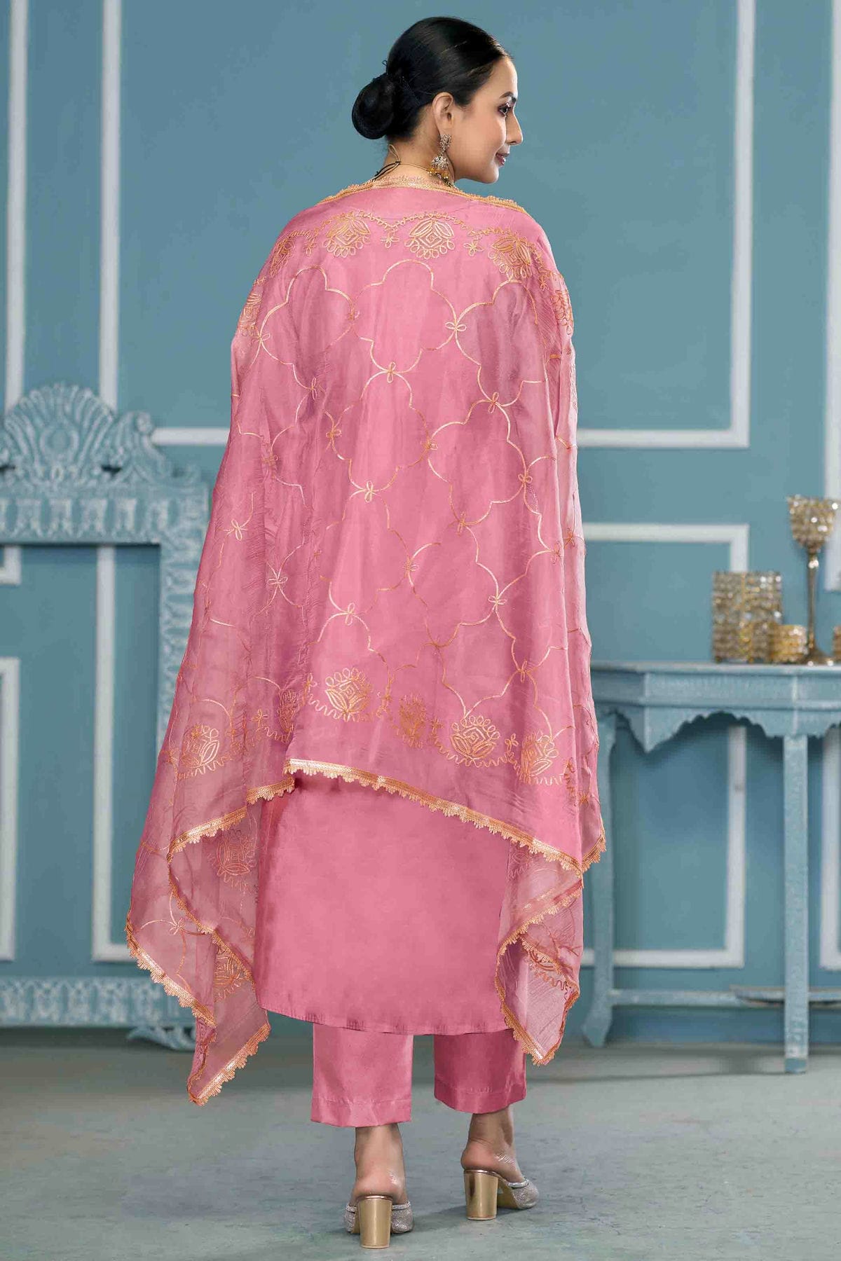 Pink Colour Roman Cotton Pant Style Suit VSSM1113270