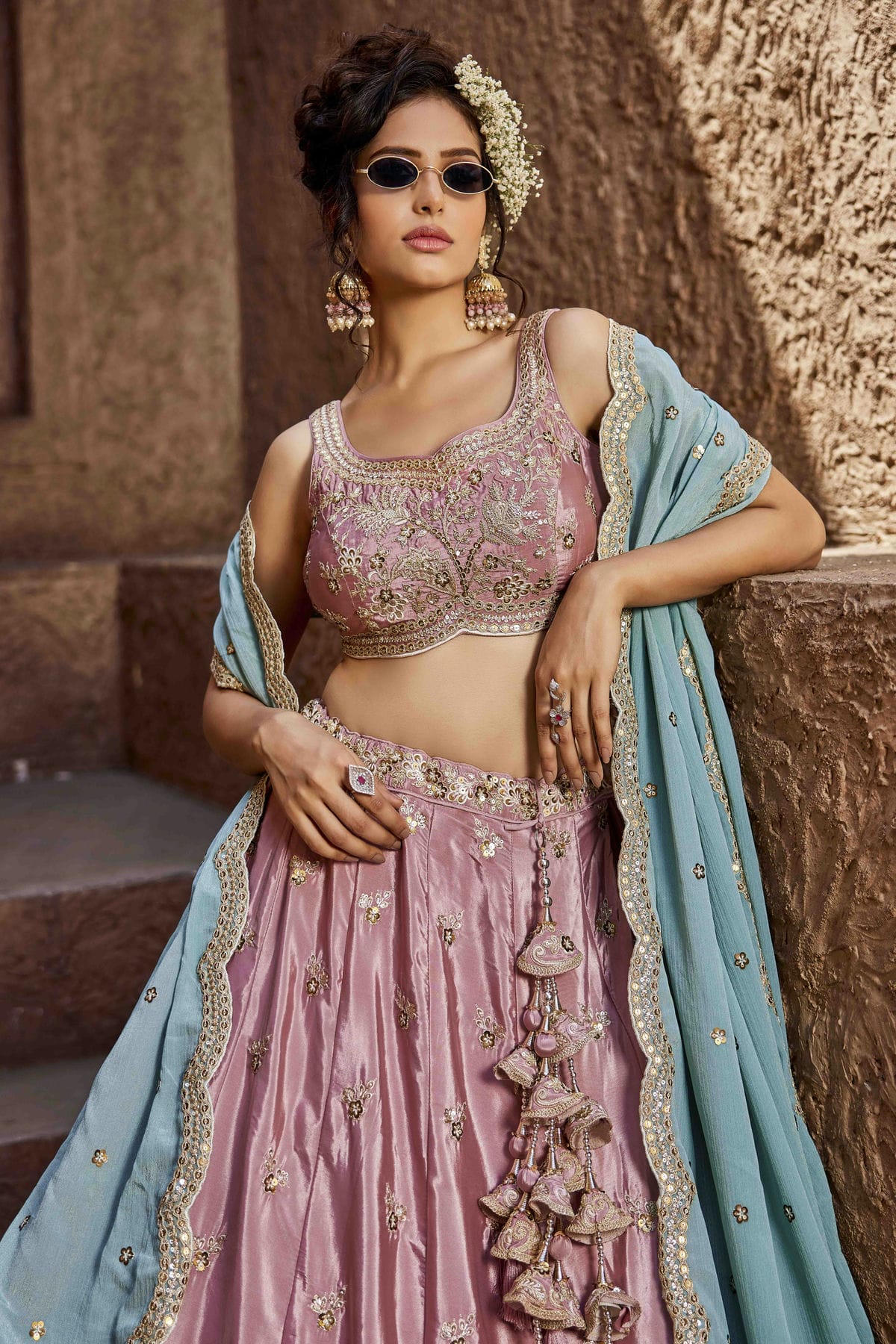 Pink Colour Satin Lehenga Choli VSLC1113180