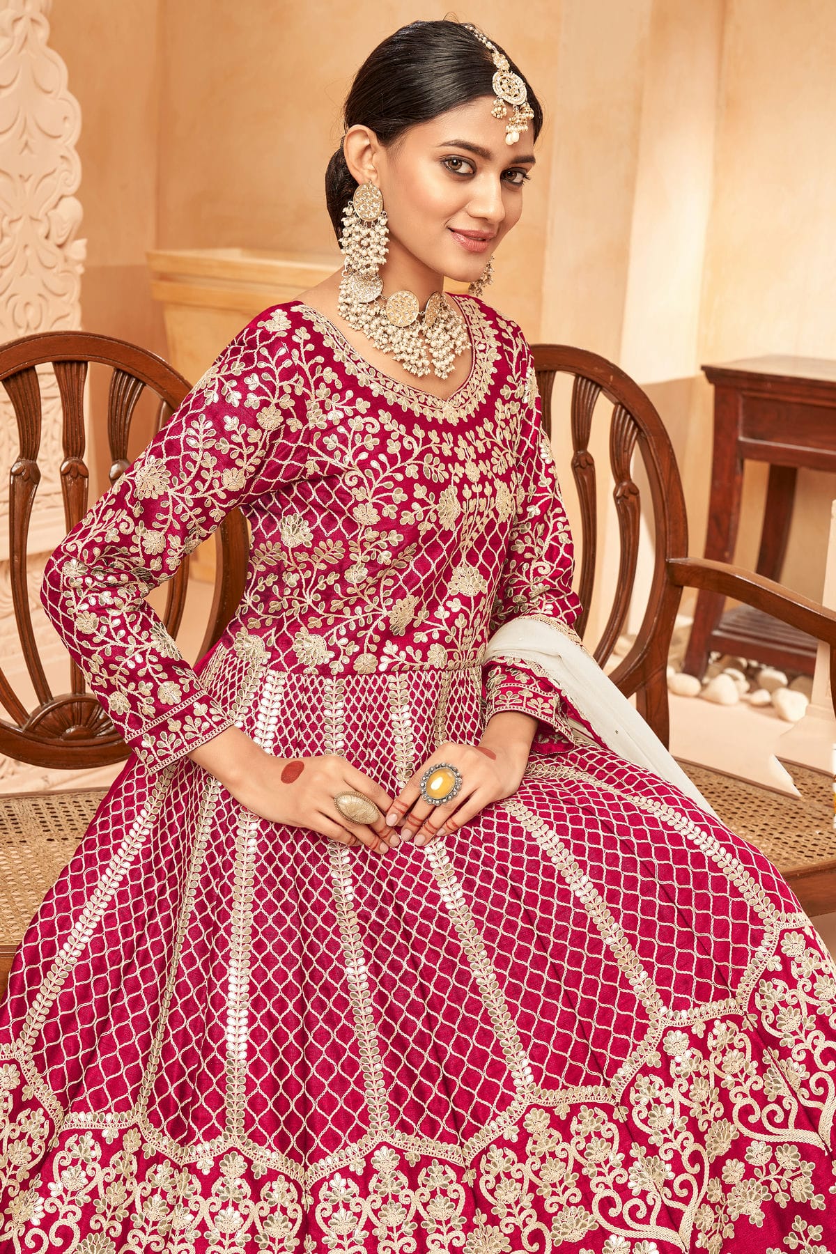 Pink Colour Semi Stitched Art Silk Anarkali Suit VSSM1050408