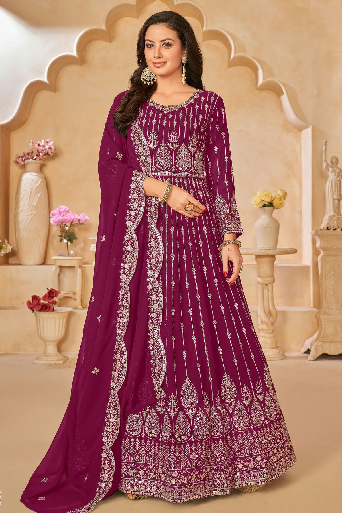 Pink Colour Semi Stitched Faux Georgette Anarkali Suit VSSM1050427