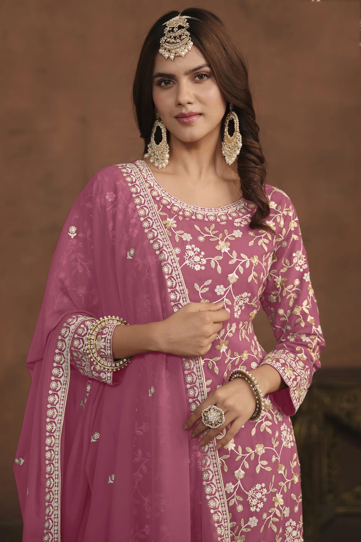 Pink Colour Semi Stitched Faux Georgette Sharara Suit VSSM1050465