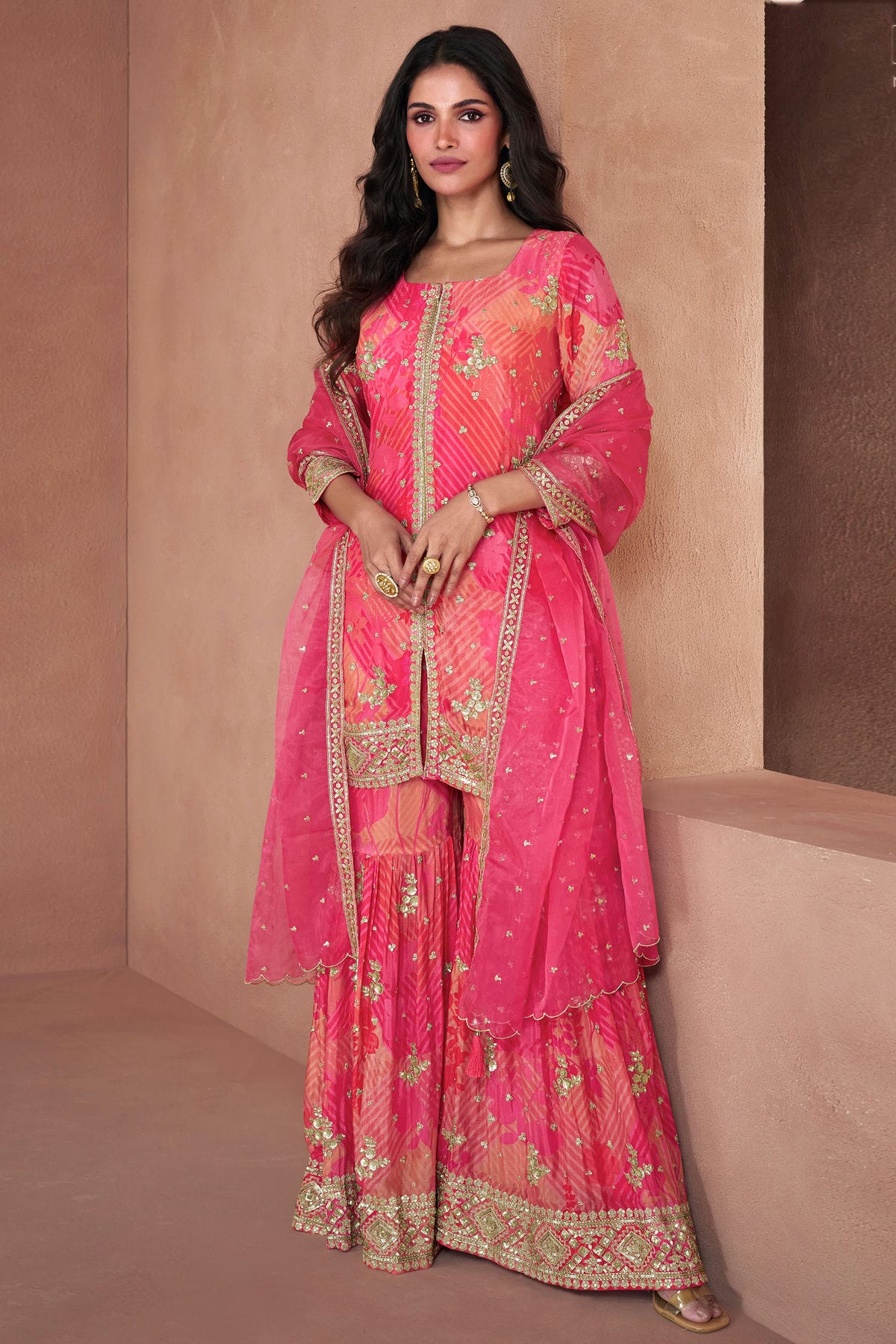 sharara dress Pink Semi Stitched Faux Georgette Sharara Suit Semi Stitched / Faux Georgette / Pink